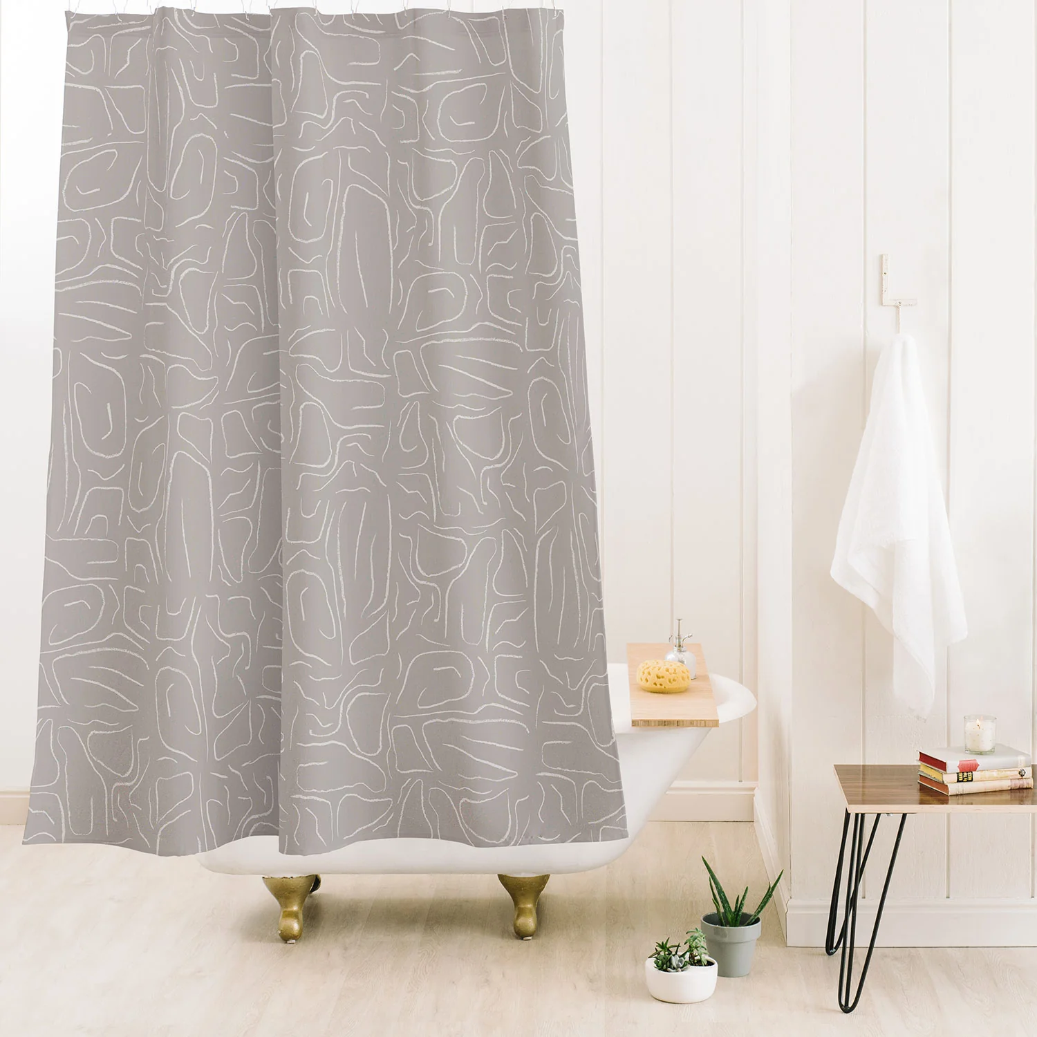 DENY Designs Abstract Lines Light Gray Shower Curtain - Image 2