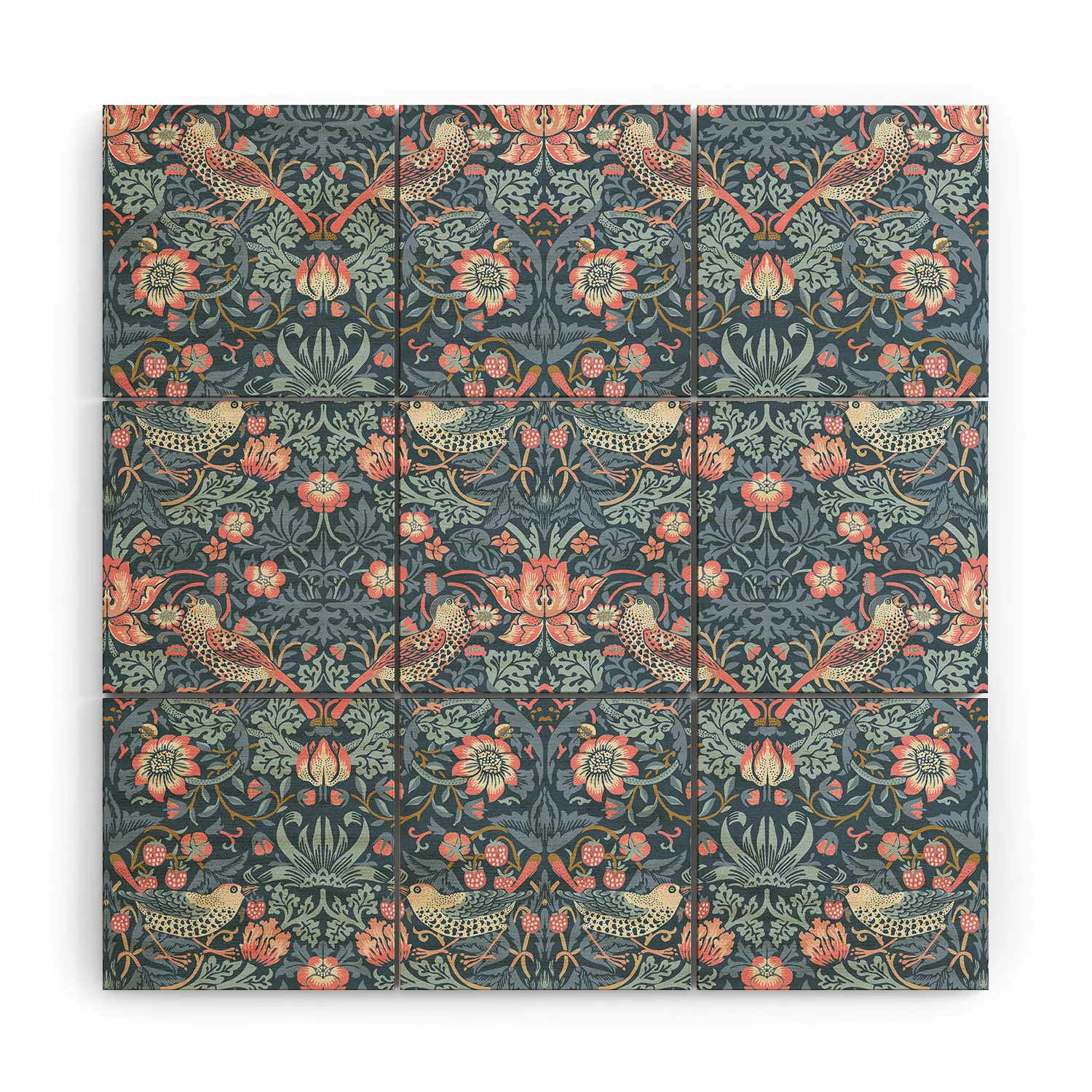DENY Designs Strawberry Thief Navy Pink Wood Wall Mural - Image 3