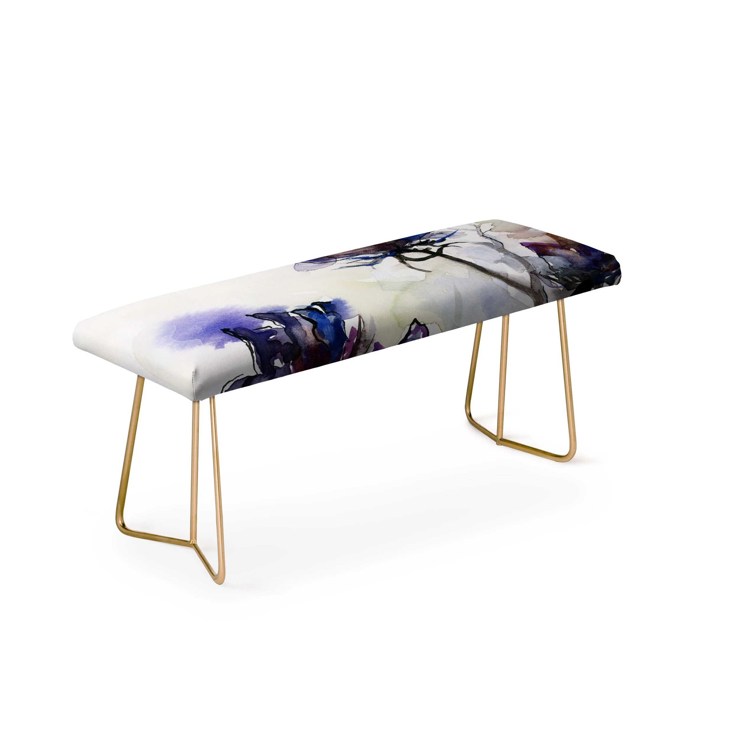 Ginette Fine Art Minimalist Blue Flowers Bench - Image 3