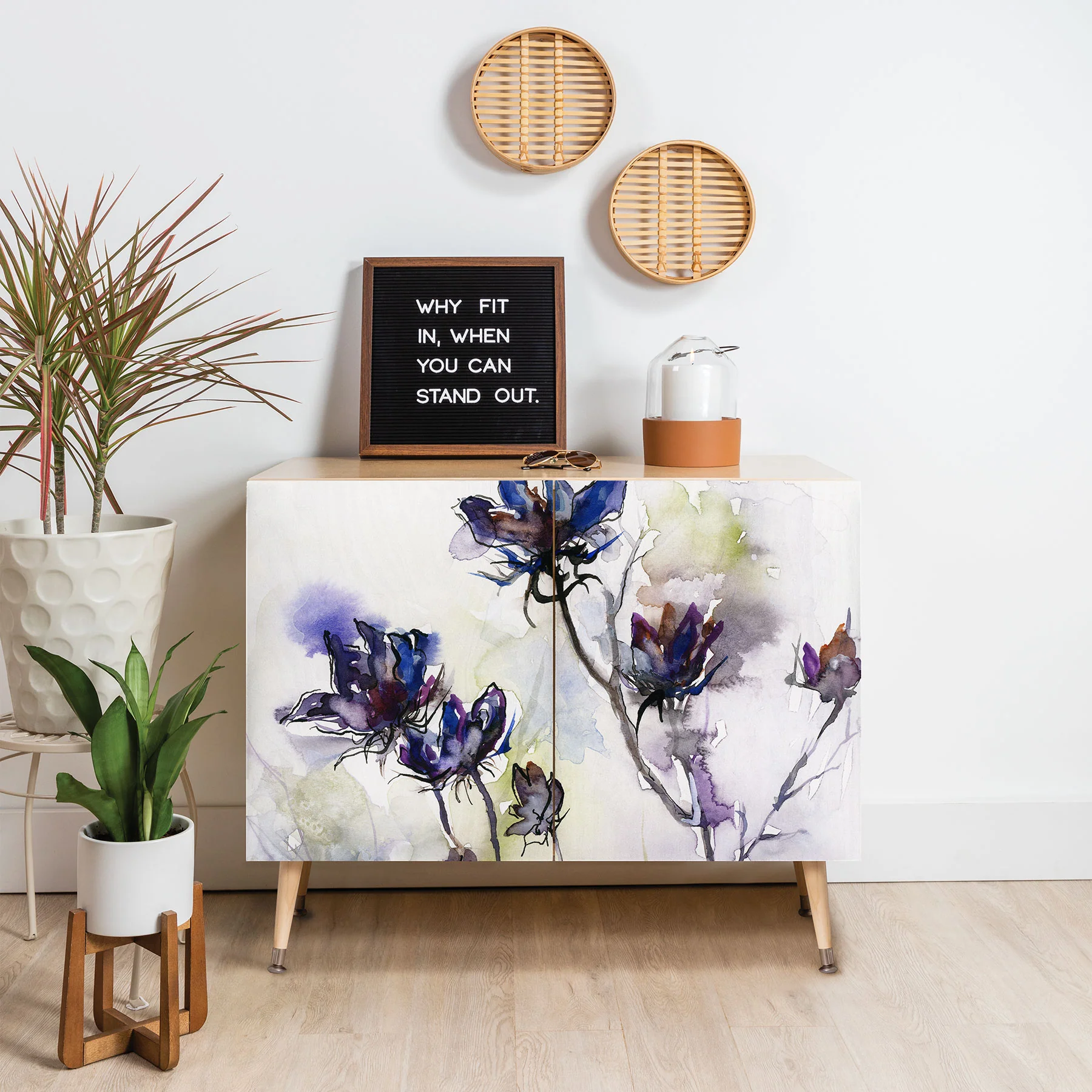 Ginette Fine Art Minimalist Blue Flowers Credenza - Image 18