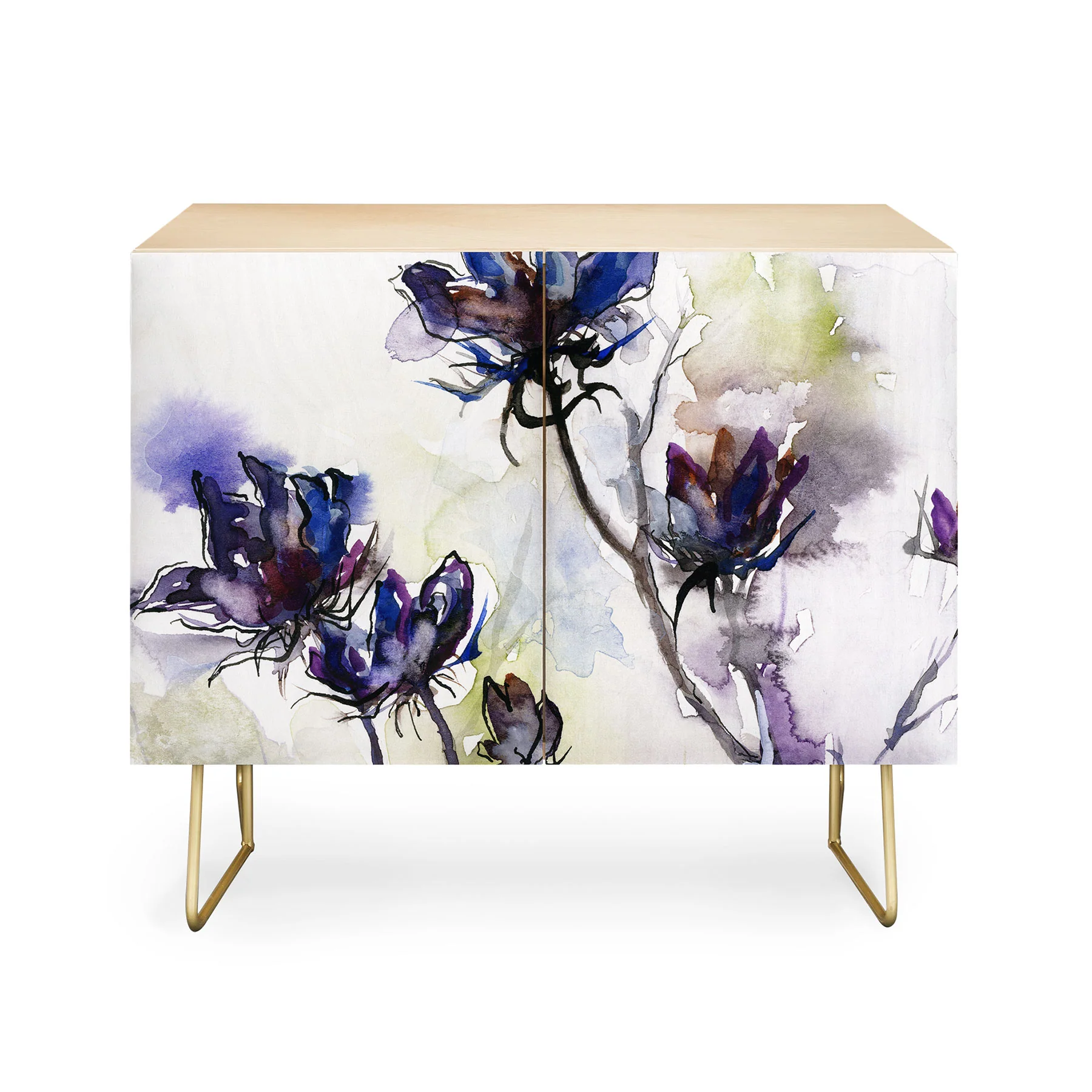 Ginette Fine Art Minimalist Blue Flowers Credenza - Image 7