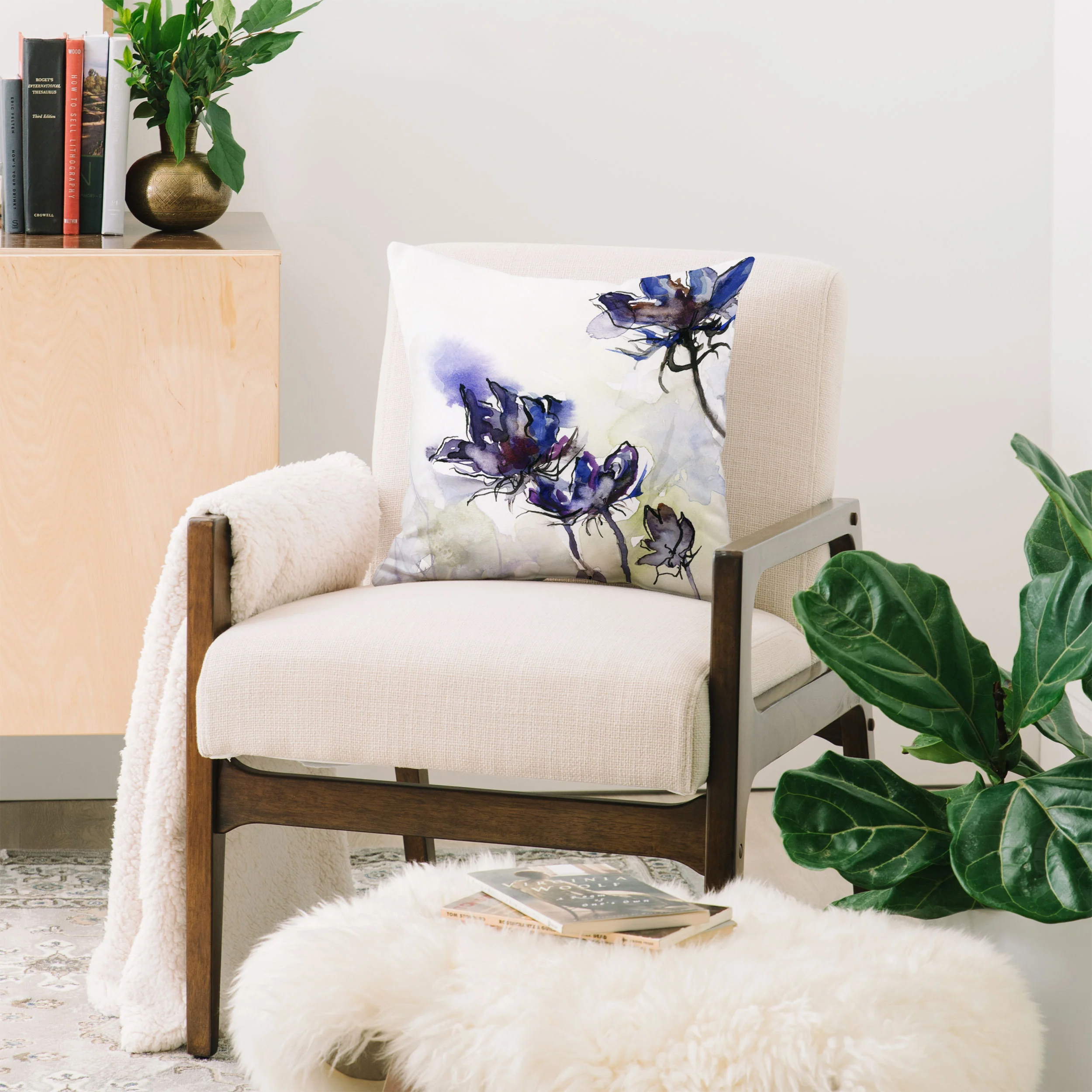 Ginette Fine Art Minimalist Blue Flowers Throw Pillow - Image 2