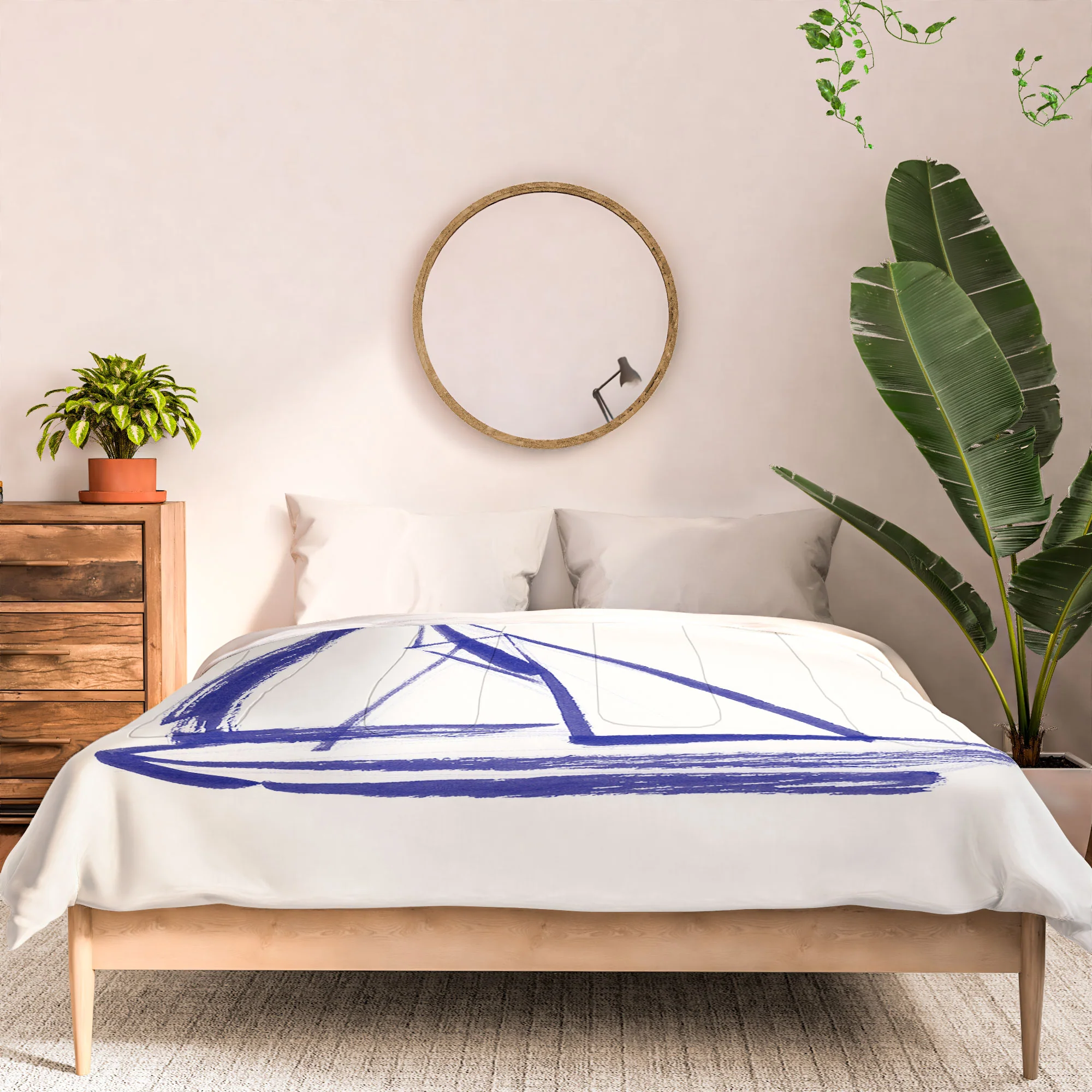 Intemporalis Sailboat Drawing Blue White Comforter - Image 15
