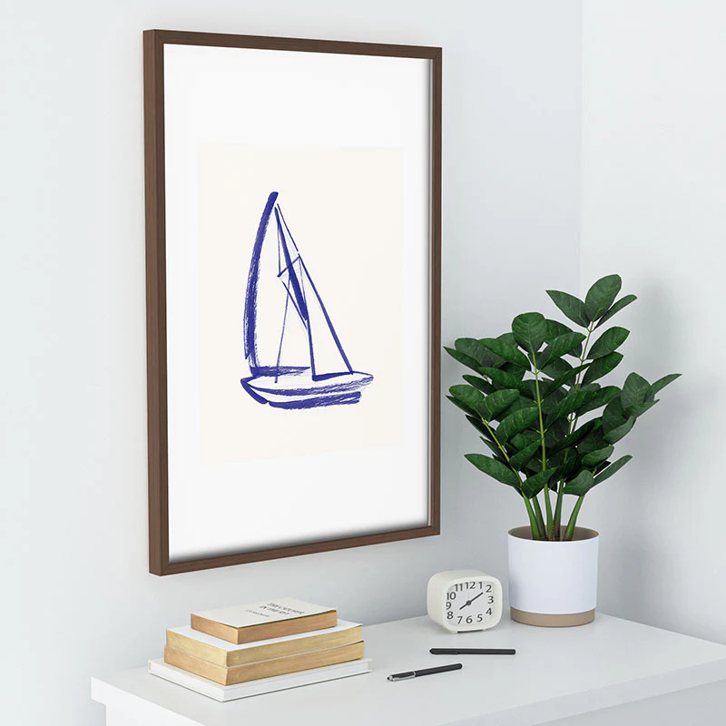Intemporalis Sailboat Drawing Blue White Recessed Framing Rectangle - Image 32