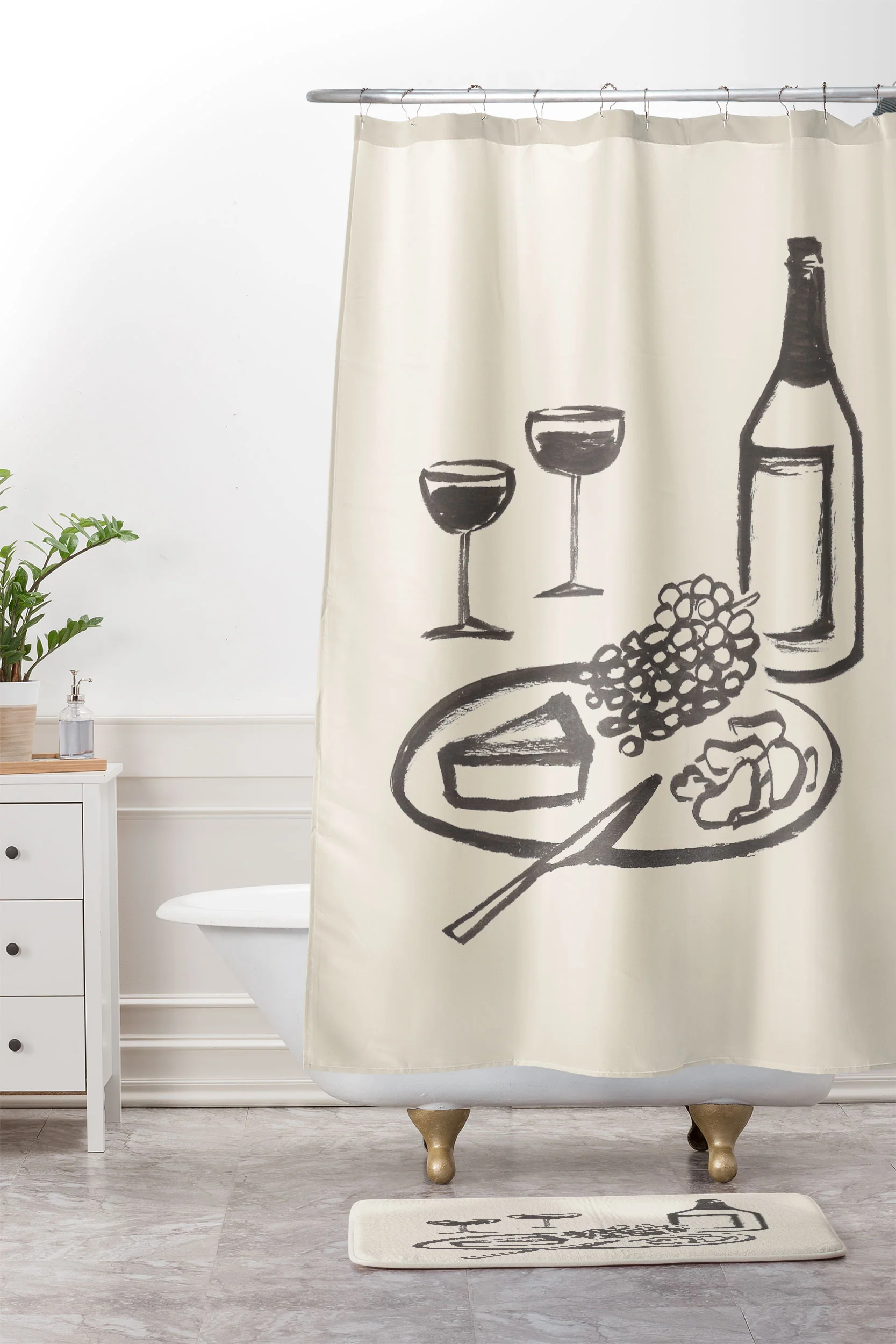 Intemporalis Wine and Cheese Aperitivo BW Memory Foam Bath Mat - Image 4