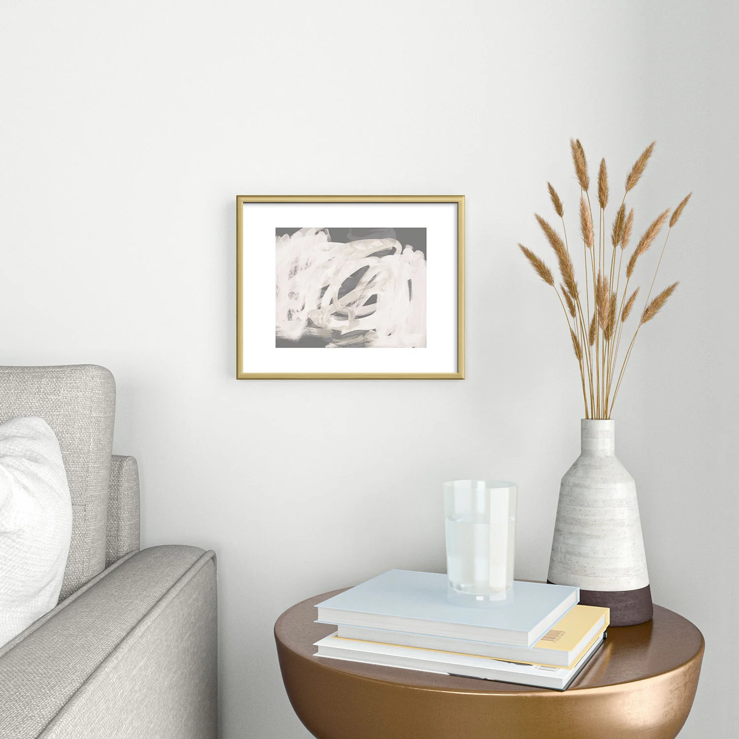 Iris Lehnhardt abstract brushstrokes neutral Metal Framed Art Print - Image 2