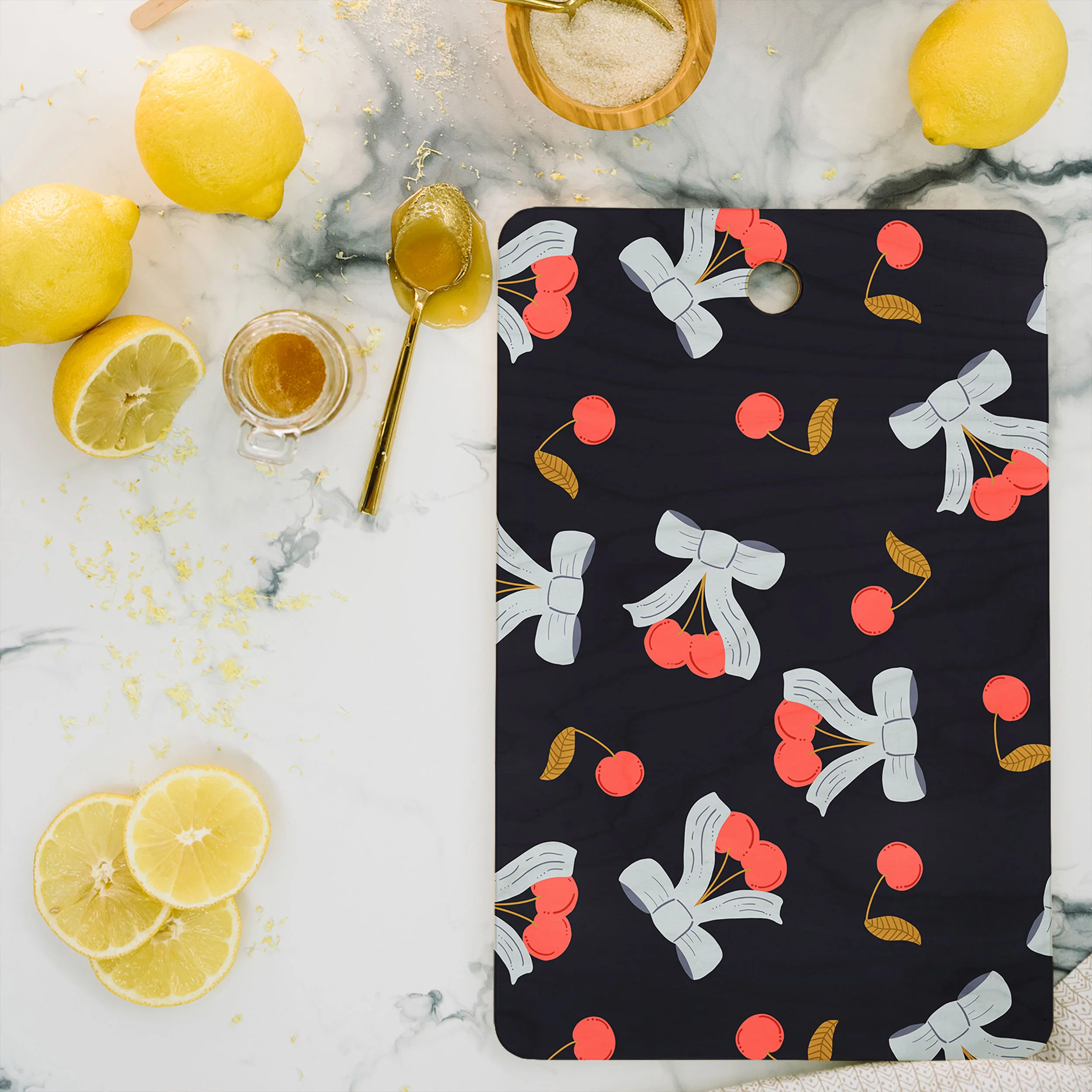 Jennifer Labre Cherries and Bows Cutting Board Rectangle - Image 2