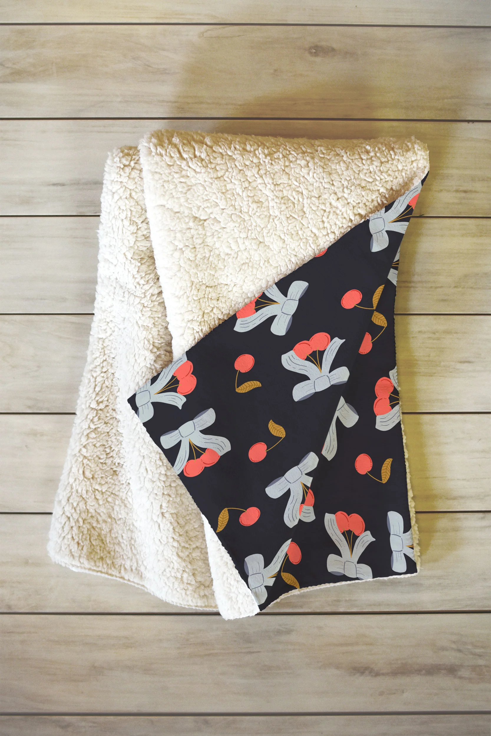 Jennifer Labre Cherries and Bows Fleece Throw Blanket - Image 2