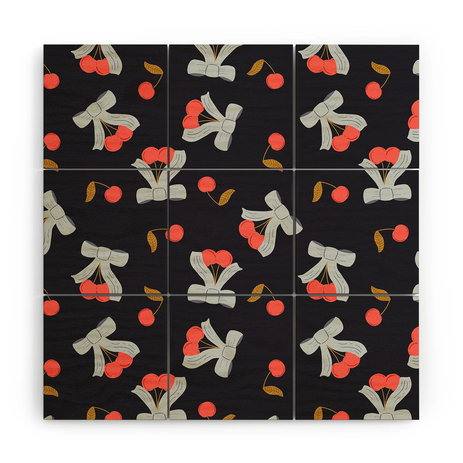 Jennifer Labre Cherries and Bows Wood Wall Mural