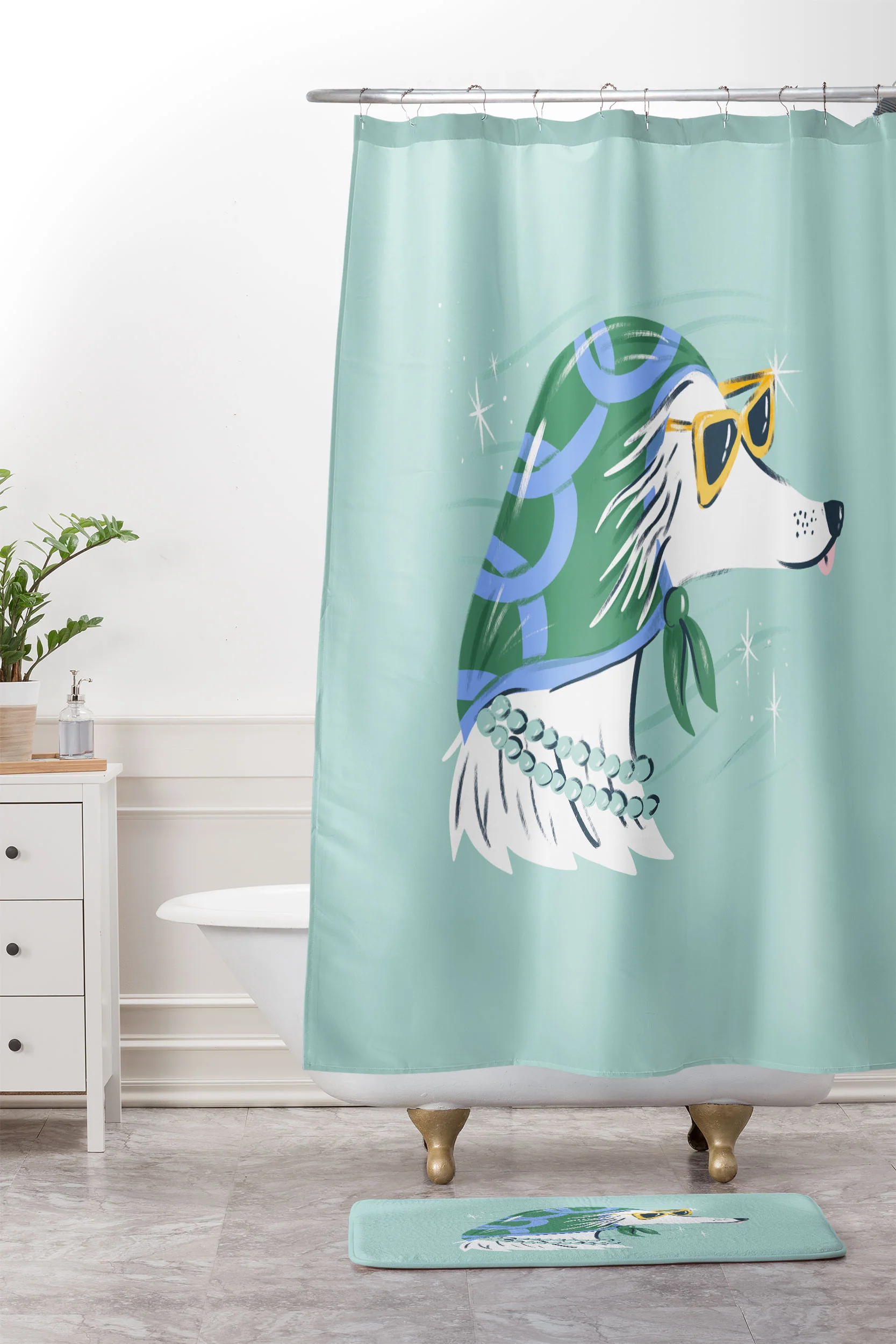 KrissyMast Chic Afghan Hound Dog Illustra Memory Foam Bath Mat - Image 4