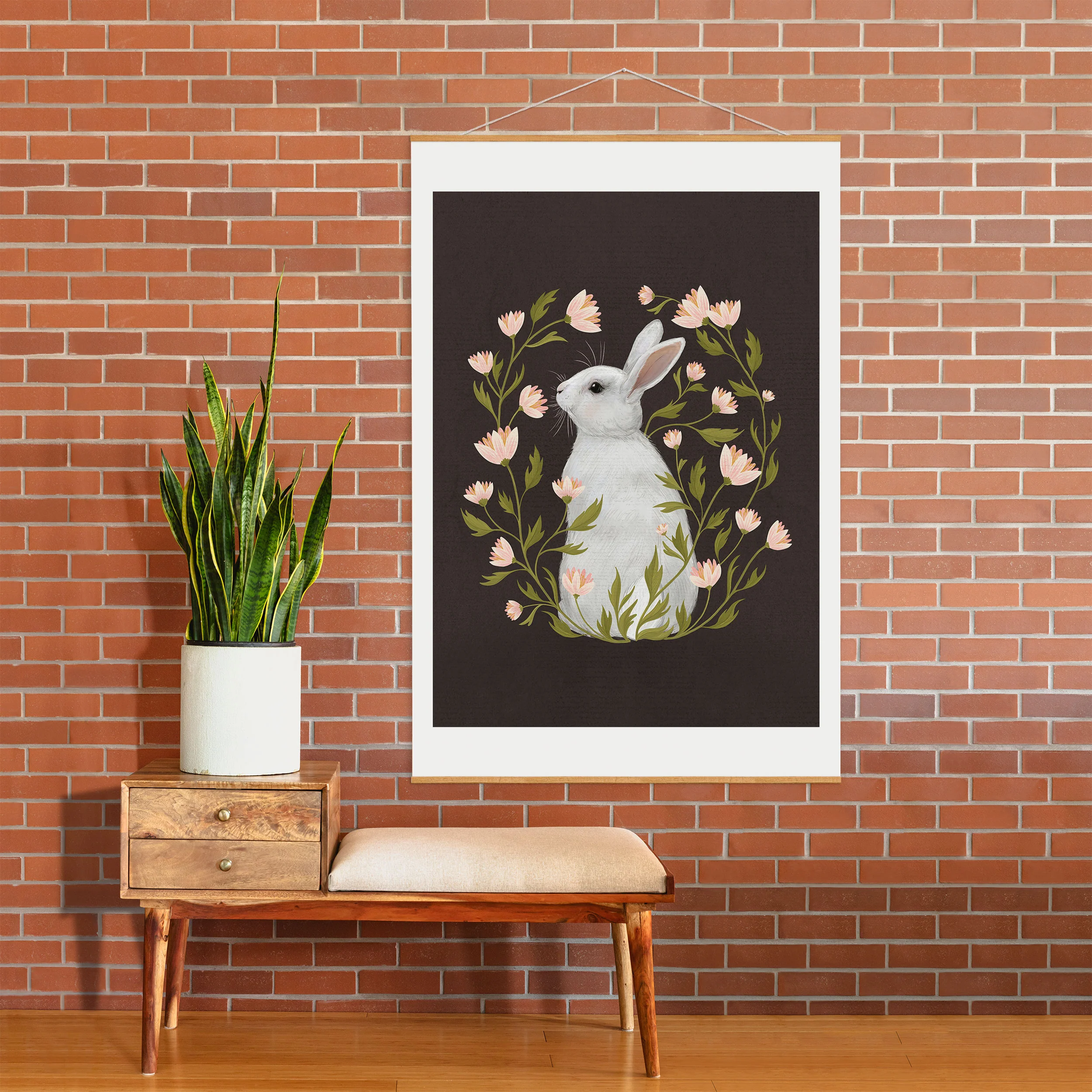Laura Graves White Rabbit Floral Art Print - Image 53