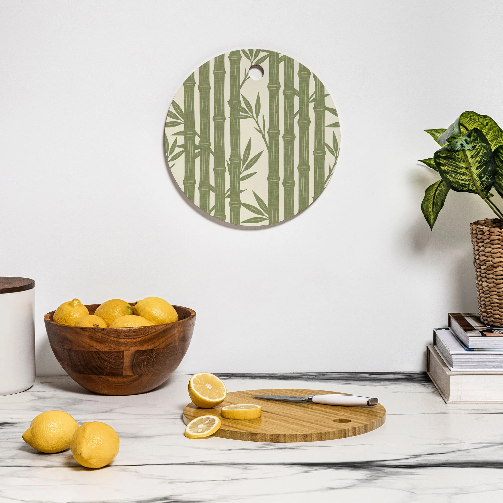 Little Arrow Design Co bamboo stripes green Cutting Board Round - Image 3