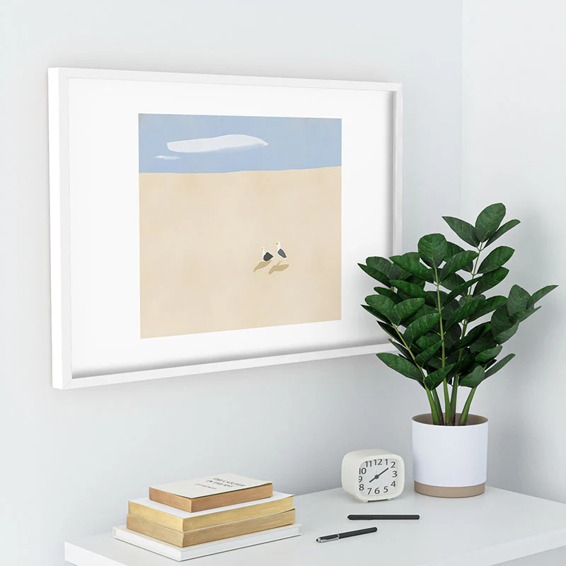 Little Dean Minimal sand beach with seagull Recessed Framing Rectangle - Image 28