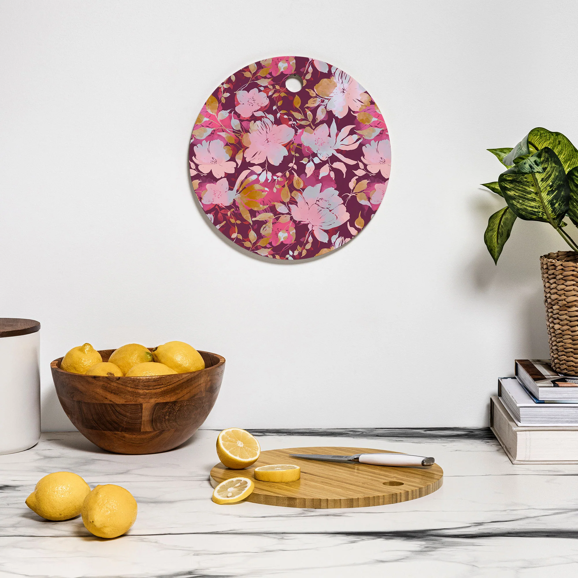 Marta Barragan Camarasa Blossoming Burgundy Fall Cutting Board Round - Image 3