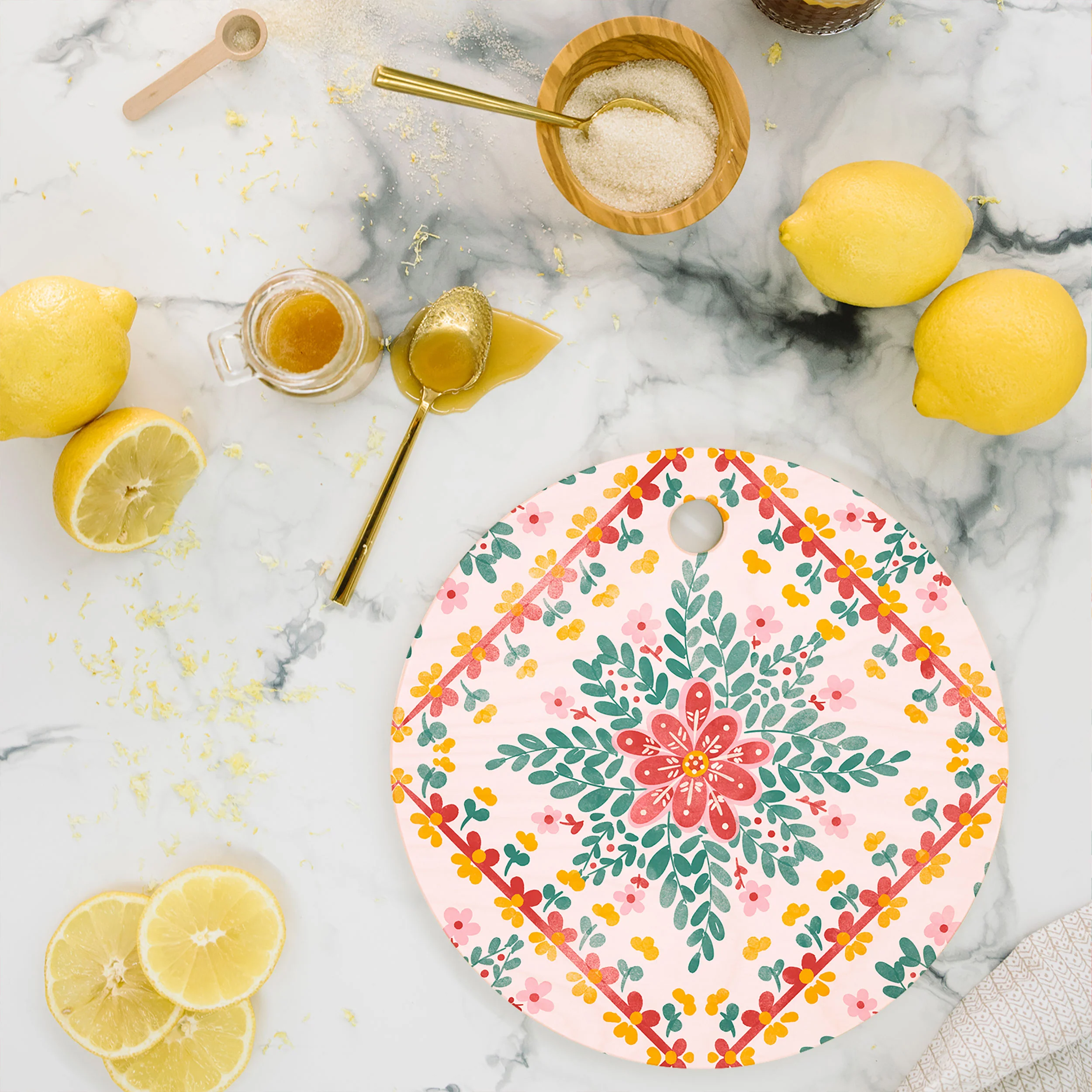Marta Barragan Camarasa Chic Floral Geometry Cutting Board Round - Image 2