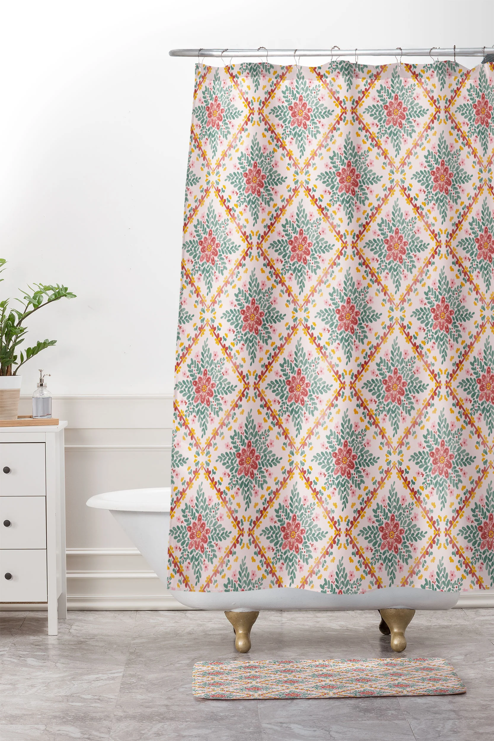 Marta Barragan Camarasa Chic Floral Geometry Memory Foam Bath Mat - Image 4