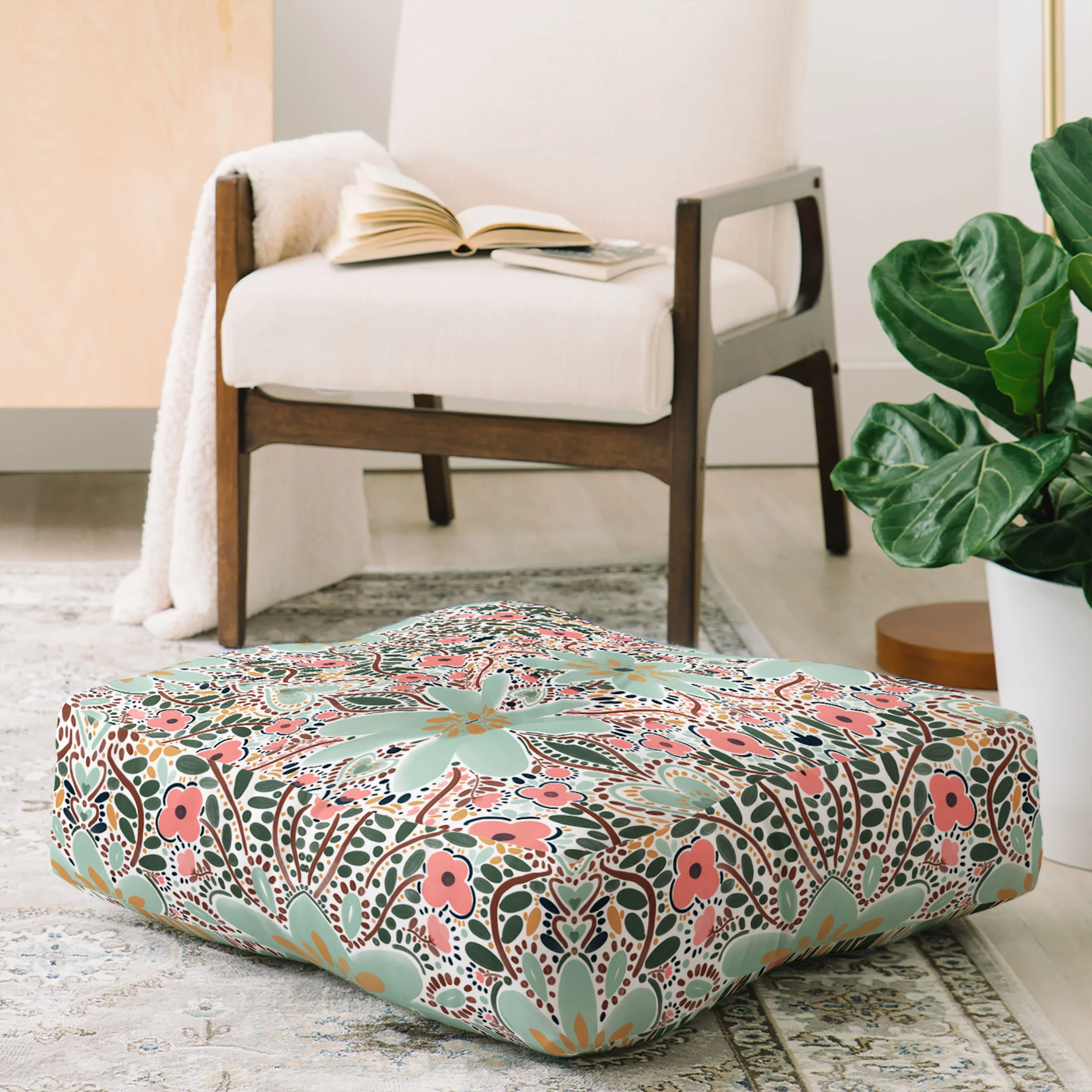 Marta Barragan Camarasa Sophisticated Floral Motif Floor Pillow Square - Image 2