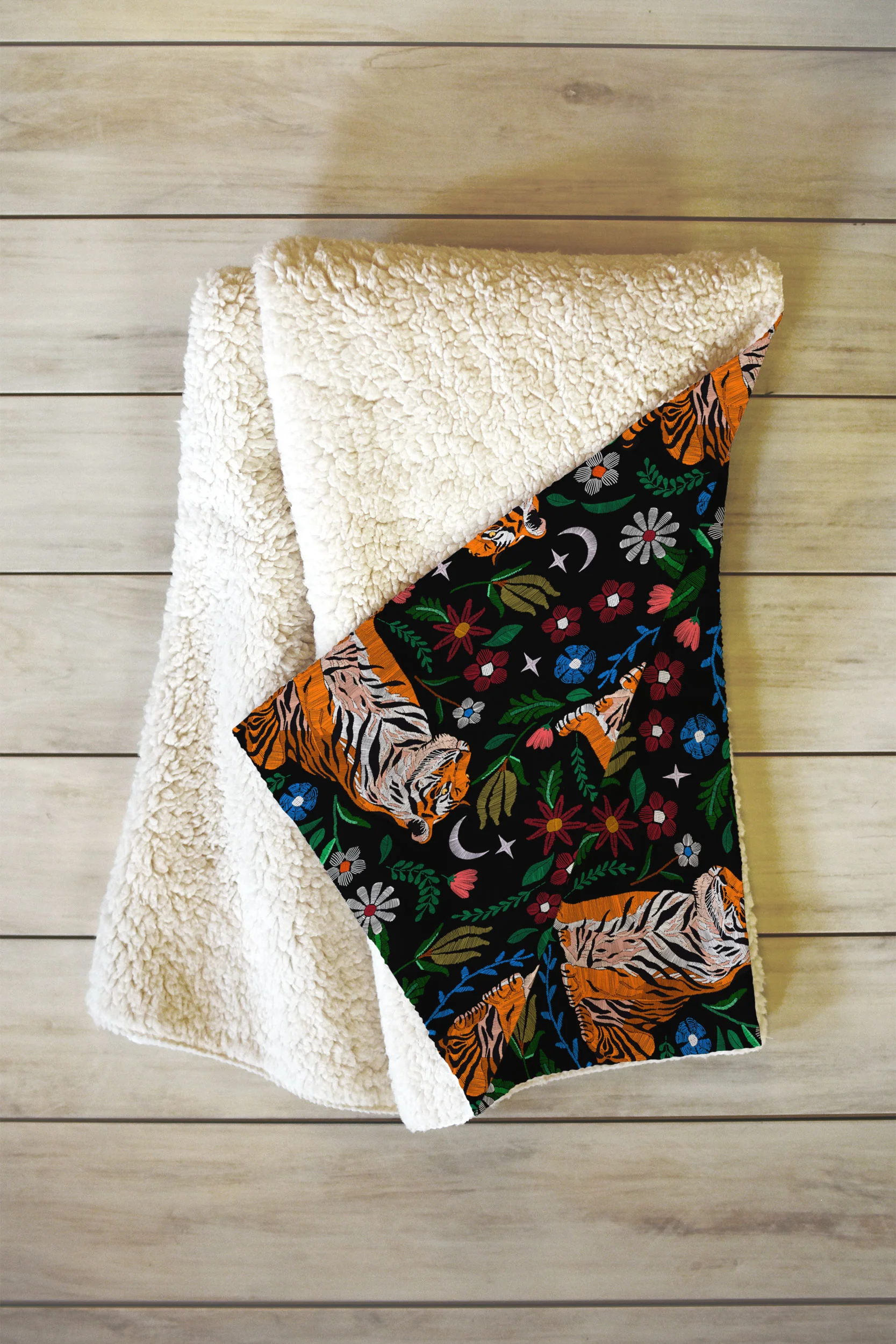 Marta Barragan Camarasa Tiger Blooming Night Fleece Throw Blanket - Image 2