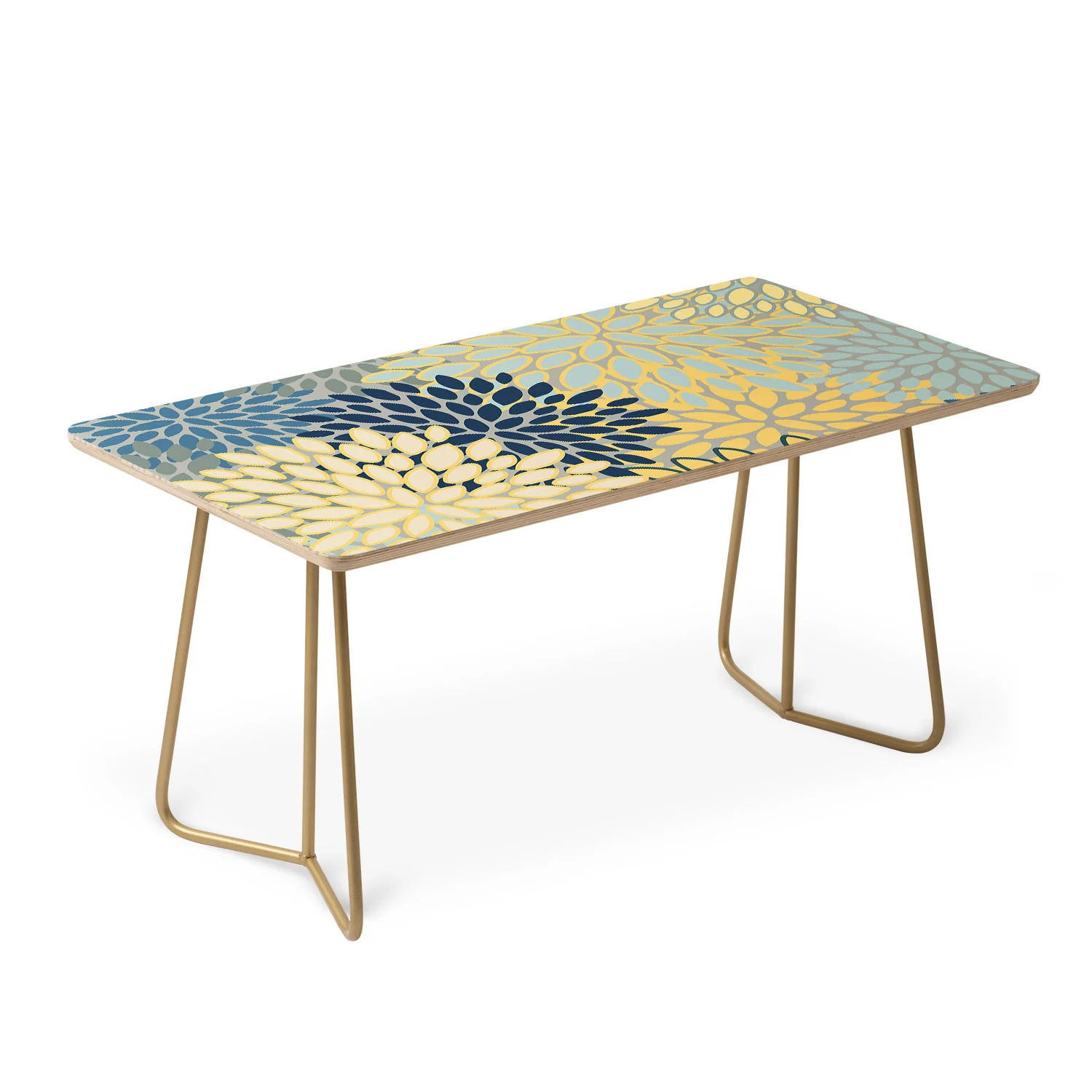 Megan Morris Floral Print Yellow Gray Blue Coffee Table - Image 3