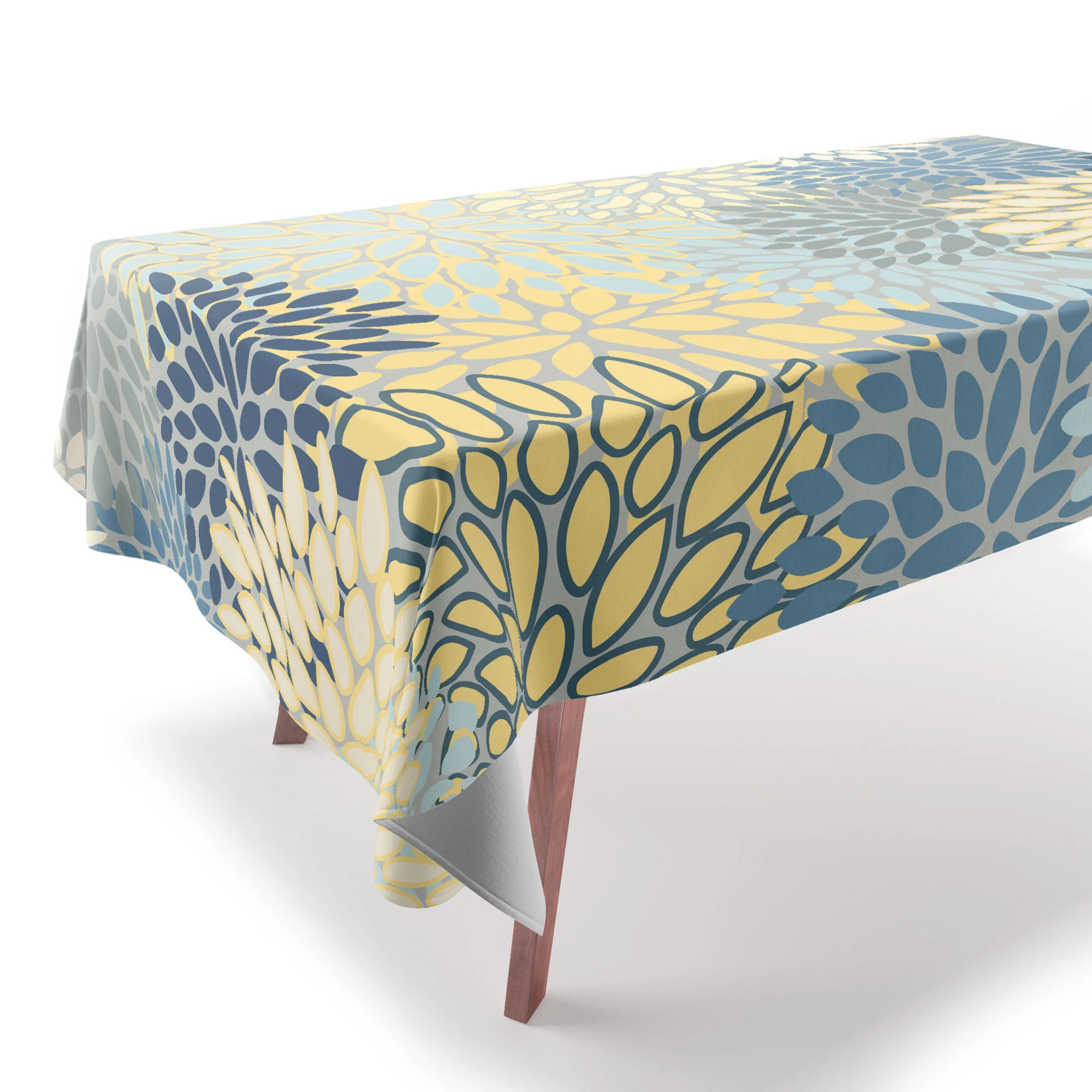 Megan Morris Floral Print Yellow Gray Blue Tablecloth - Image 2