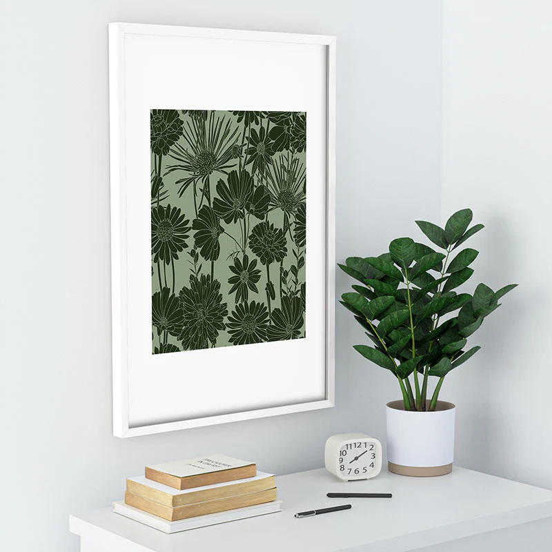 Megan Morris Floral Prints Dark Green Recessed Framing Rectangle - Image 28