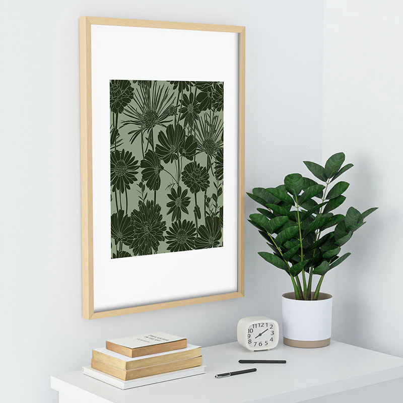 Megan Morris Floral Prints Dark Green Recessed Framing Rectangle - Image 30