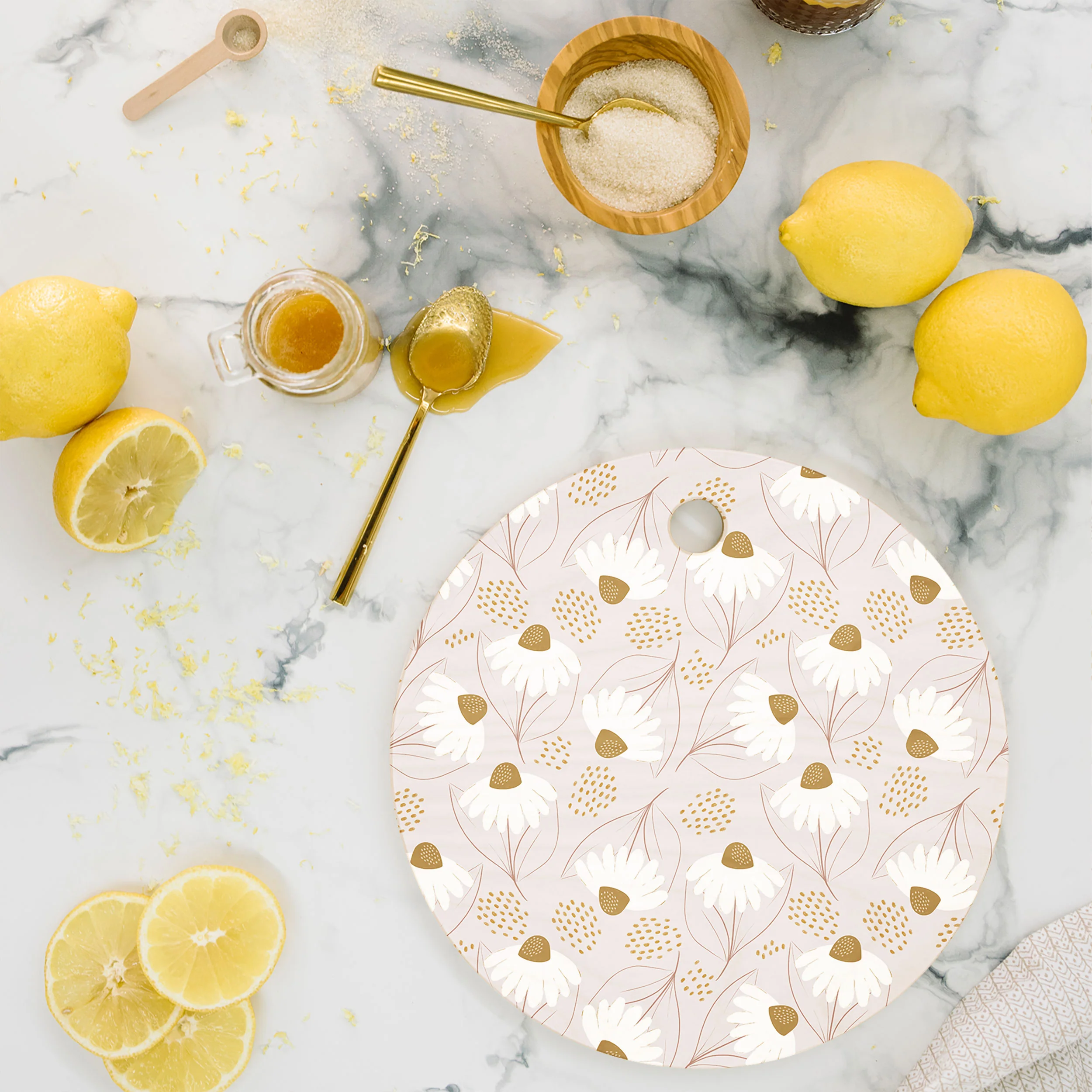 Menina Lisboa Pastel Spring Daisies Cutting Board Round - Image 2