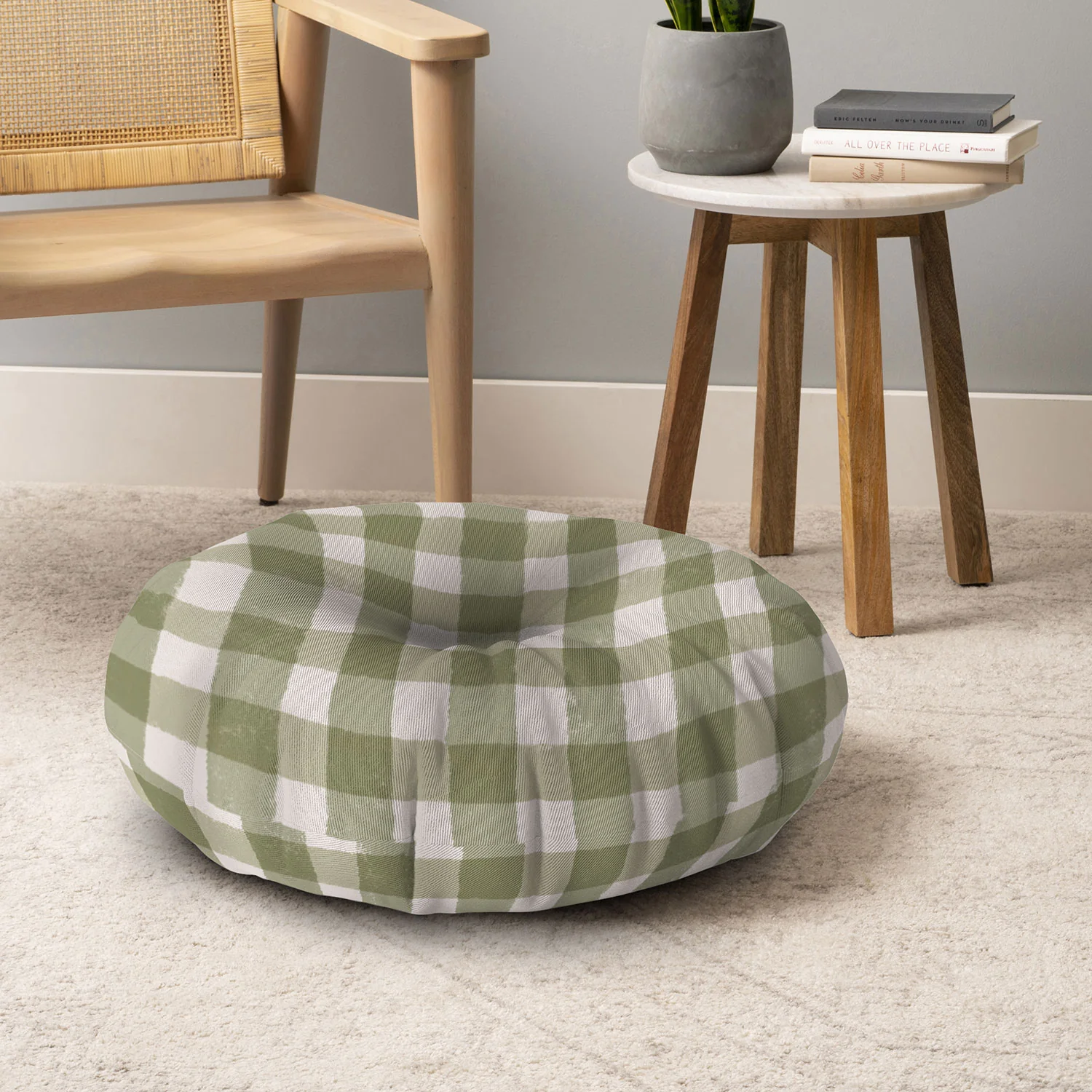 Menina Lisboa Rustic Green Plaid Floor Pillow Round - Image 6