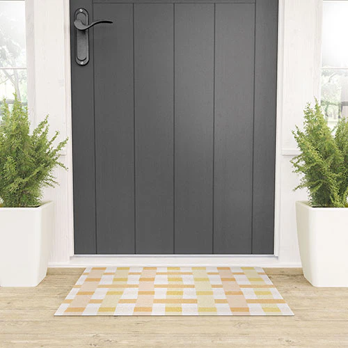 Menina Lisboa Yellow Pink Gingham Welcome Mat - Image 3