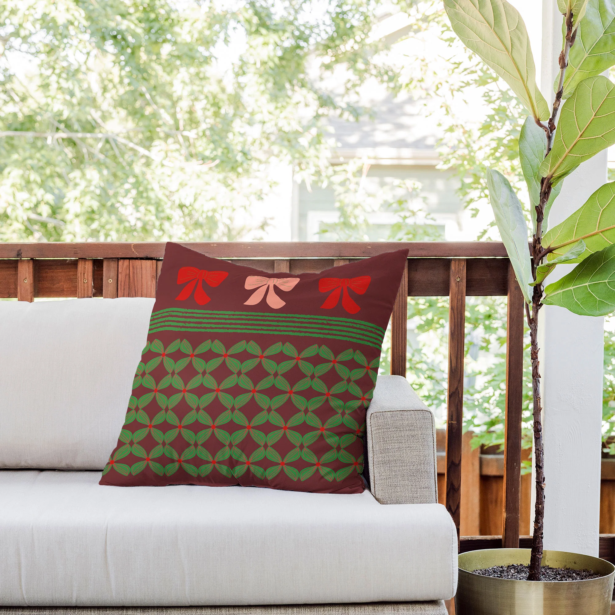 Mirimo Bows and Christmas Greens Outdoor Throw Pillow - Image 7