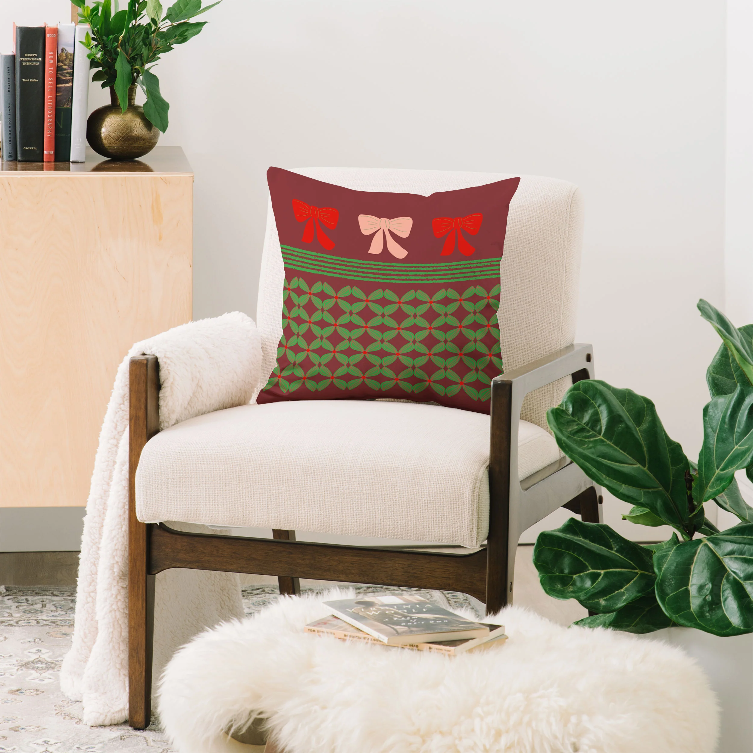 Mirimo Bows and Christmas Greens Throw Pillow - Image 2