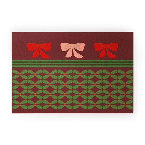 Mirimo Bows and Christmas Greens Welcome Mat