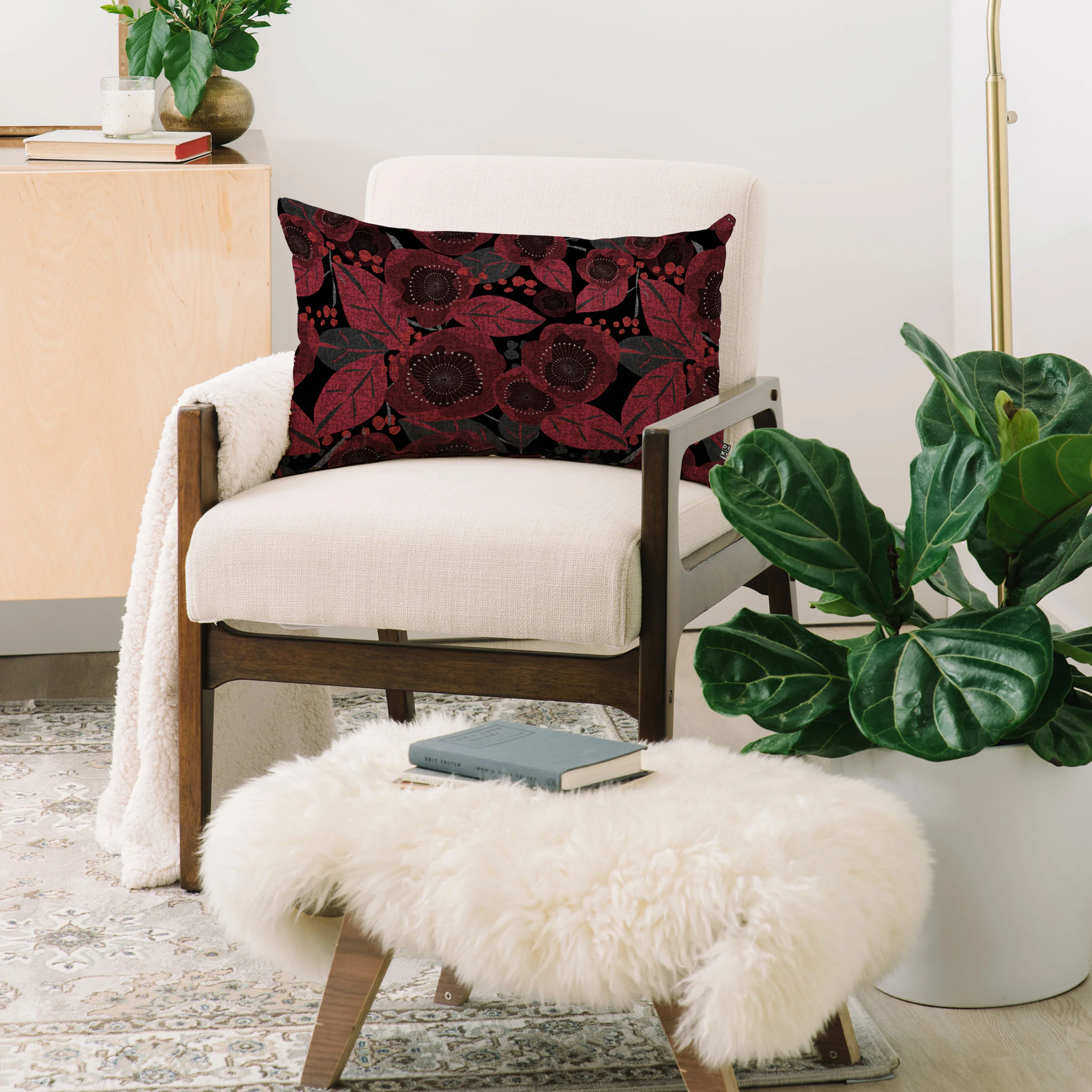 Mirimo Dark Red Romance Oblong Throw Pillow - Image 2
