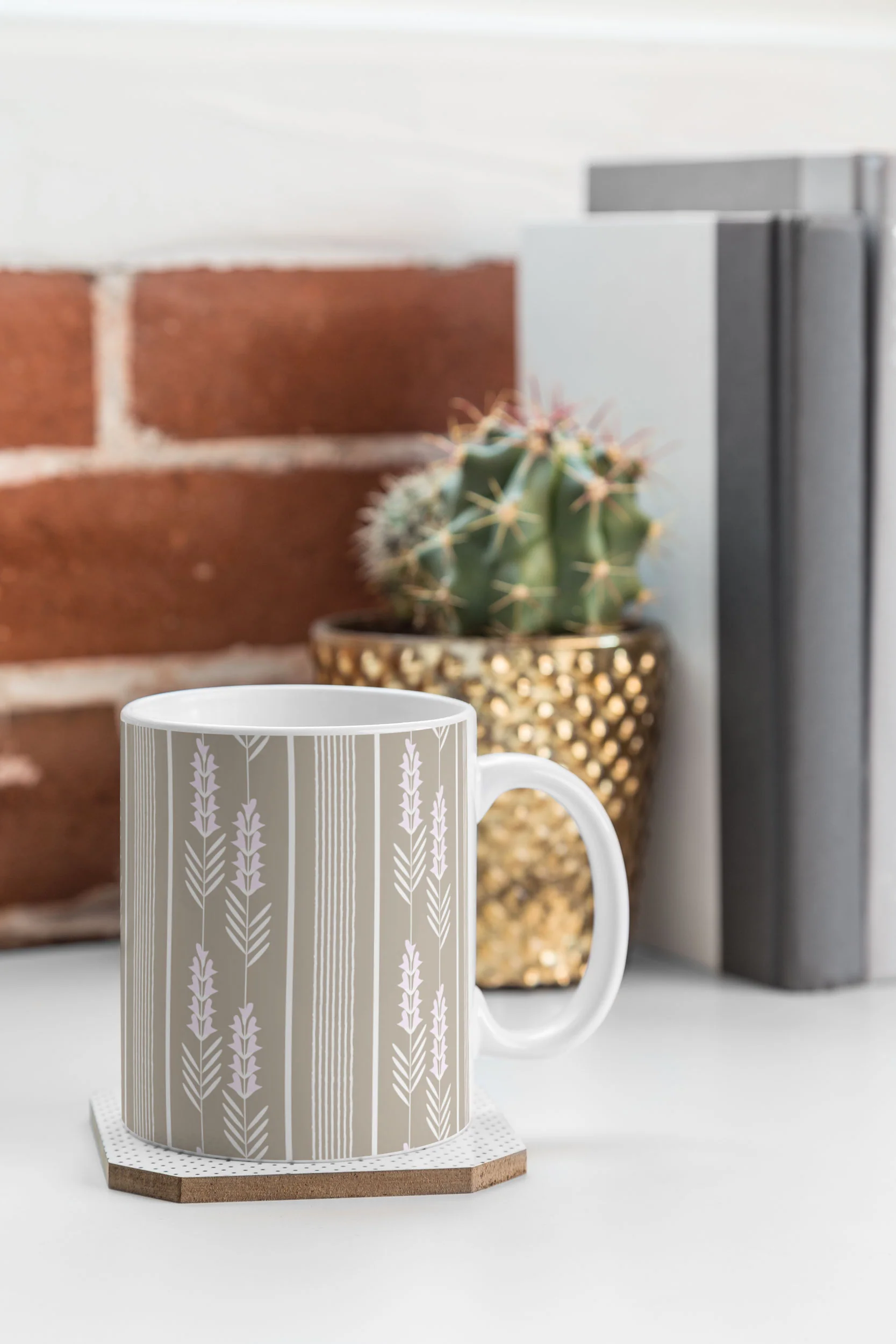Mirimo Lavender Striped neutral Coffee Mug - Image 3