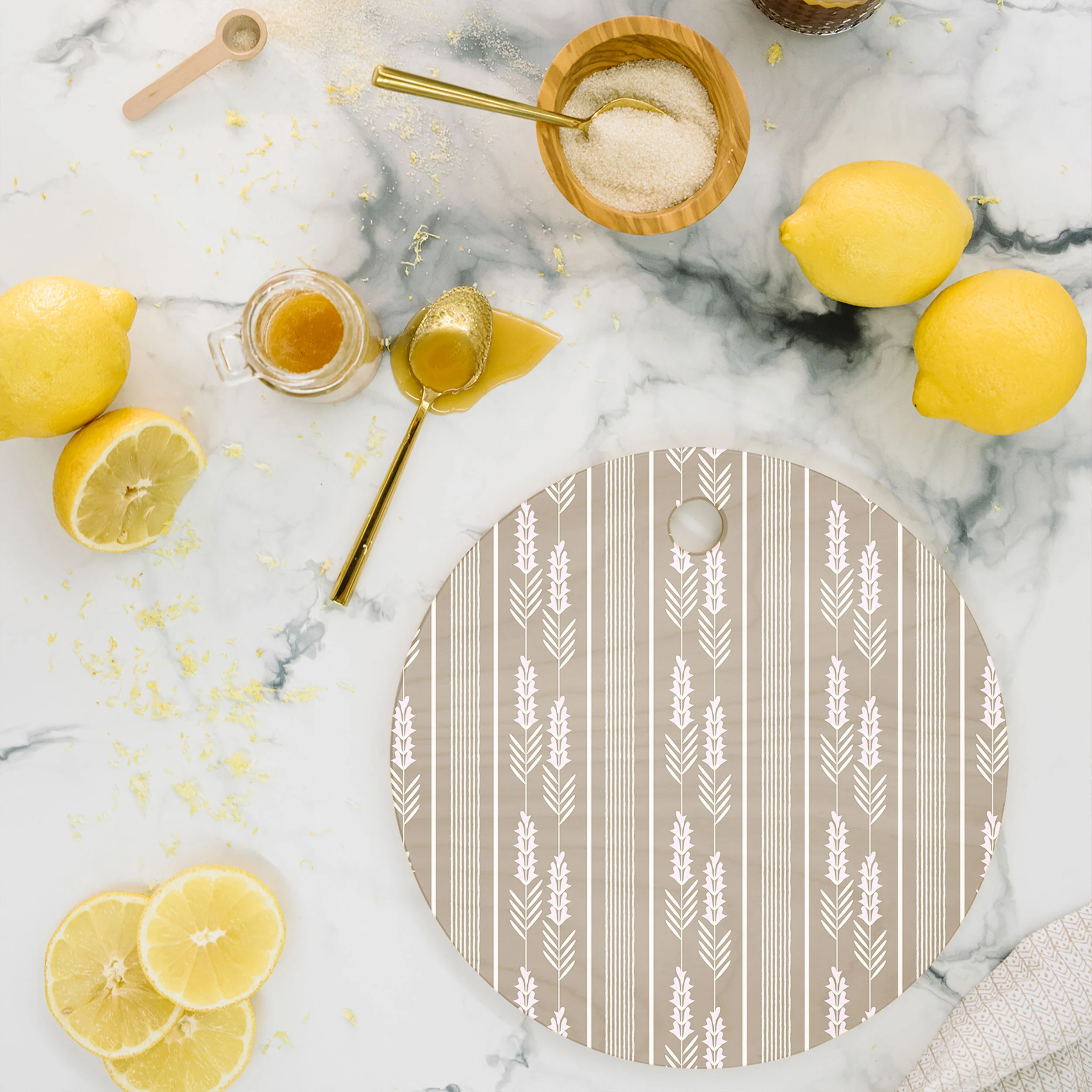 Mirimo Lavender Striped neutral Cutting Board Round - Image 2