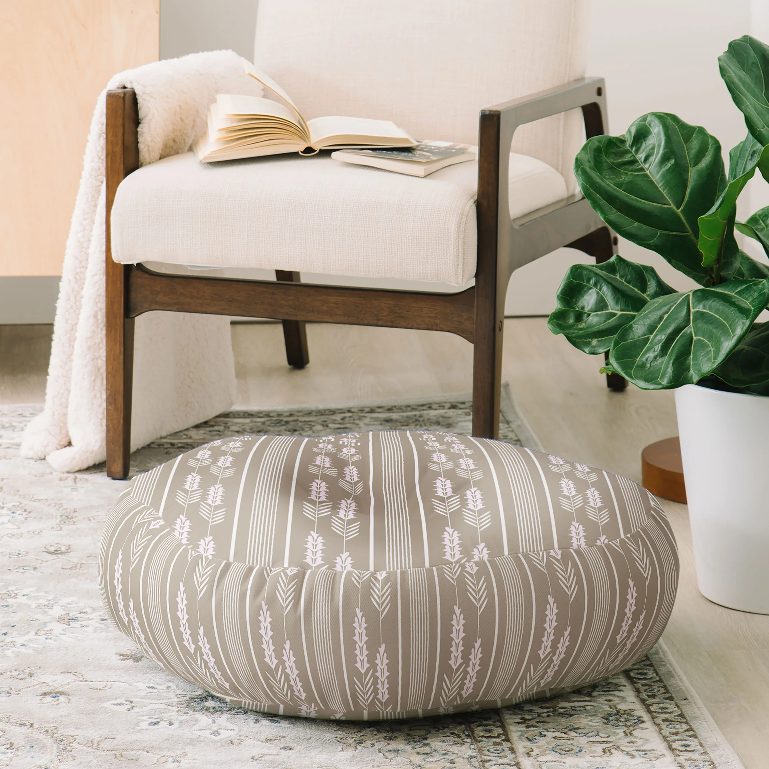 Mirimo Lavender Striped neutral Floor Pillow Round - Image 2