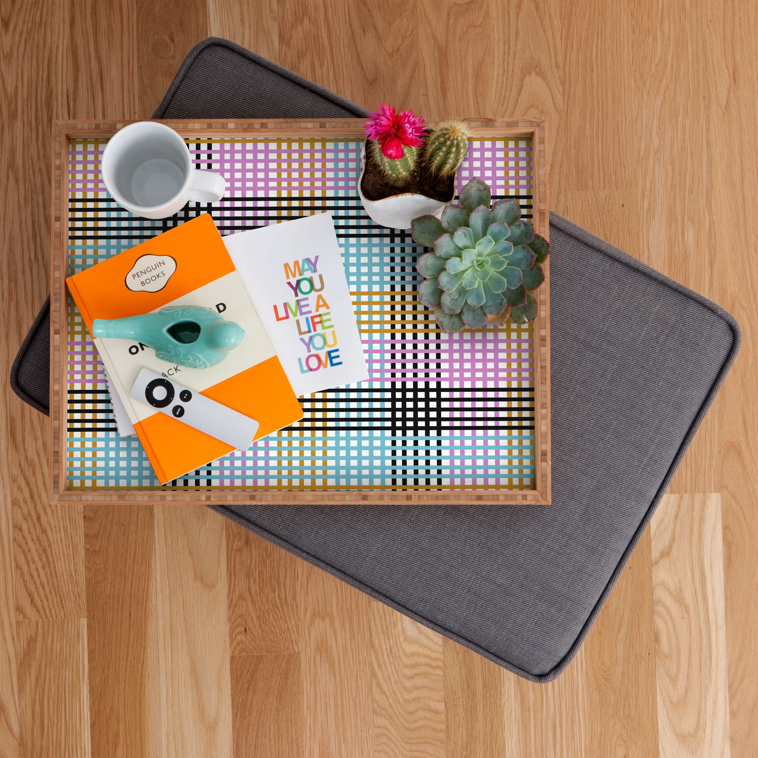 Mirimo Multicolor Gingham Grid Rectangular Tray - Image 2