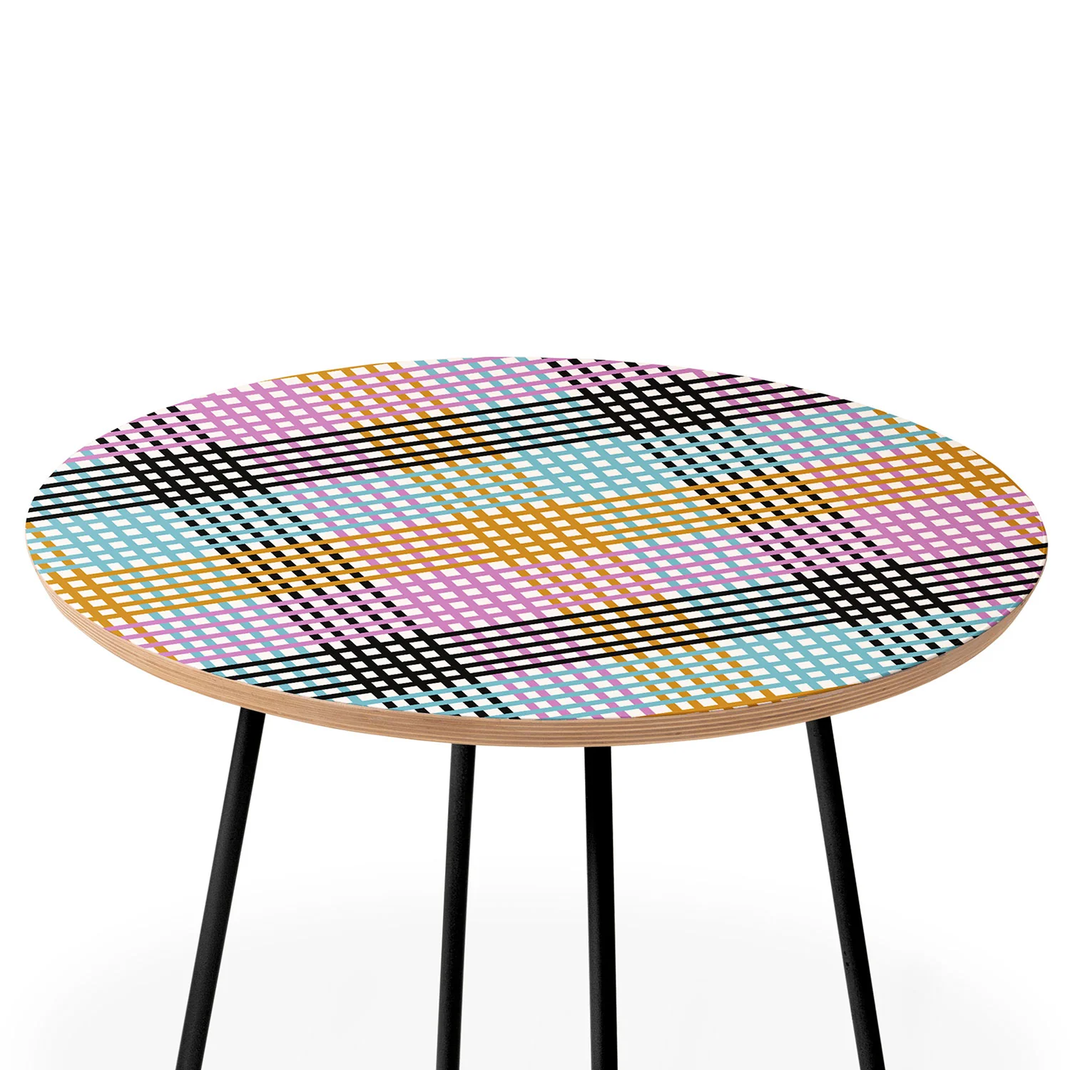 Mirimo Multicolor Gingham Grid Round Side Table - Image 4