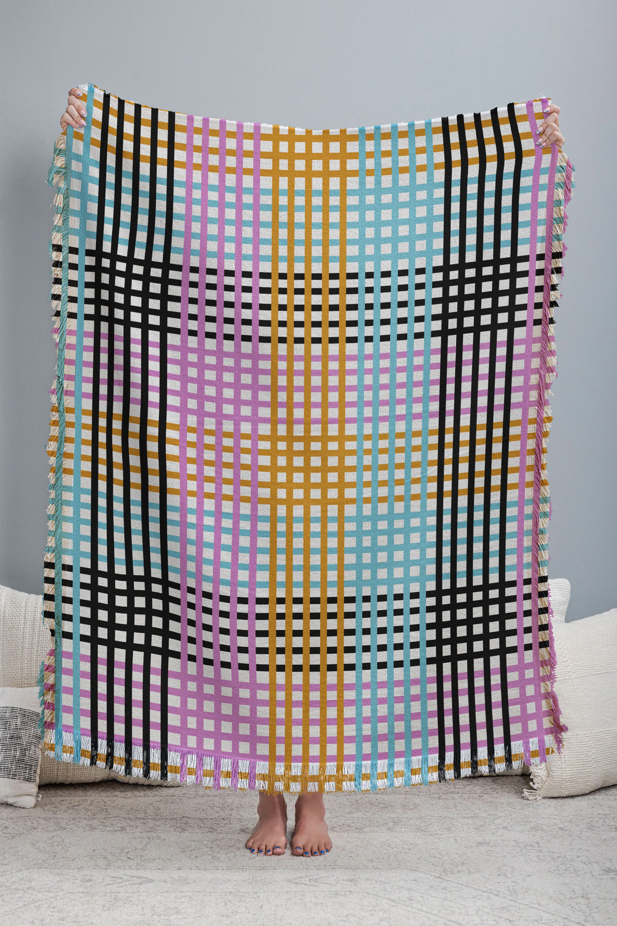 Mirimo Multicolor Gingham Grid Throw Blanket - Image 3