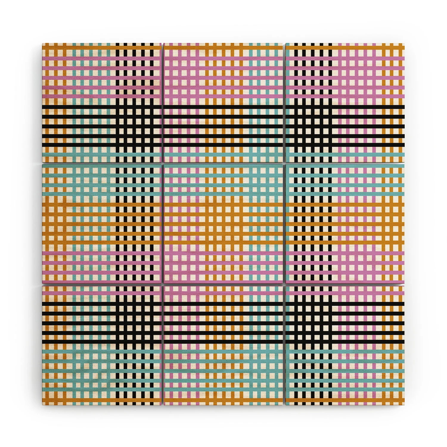 Mirimo Multicolor Gingham Grid Wood Wall Mural - Image 3