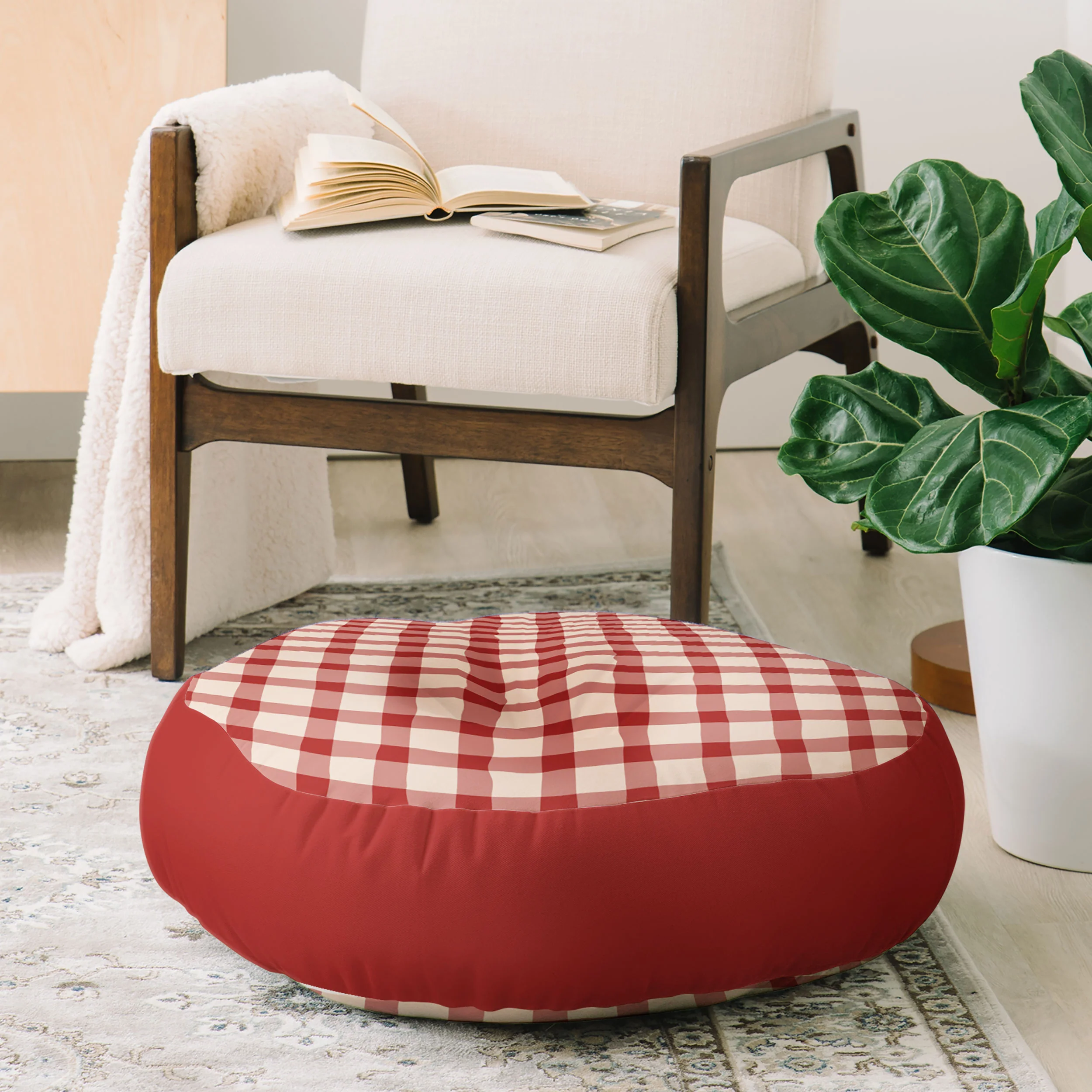Mirimo Organic Gingham Red Floor Pillow Round - Image 2