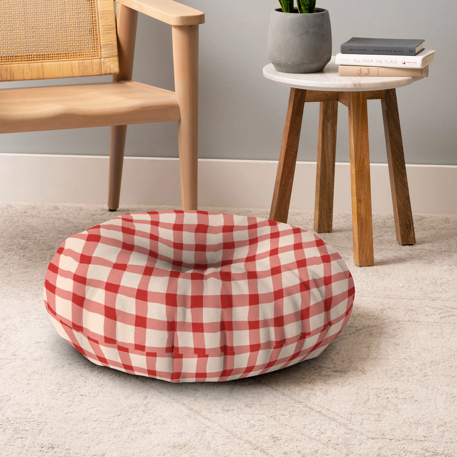 Mirimo Organic Gingham Red Floor Pillow Round - Image 6