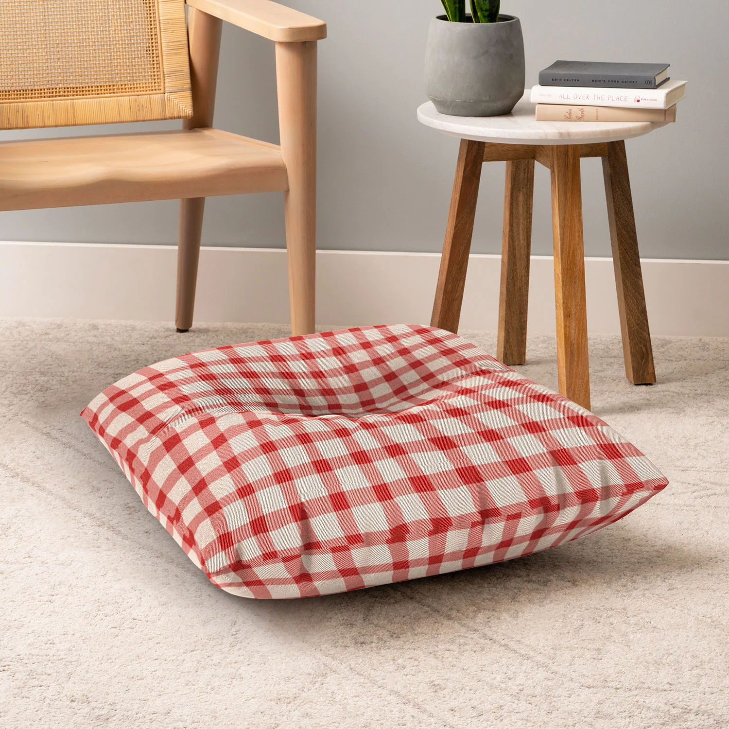 Mirimo Organic Gingham Red Floor Pillow Square - Image 6