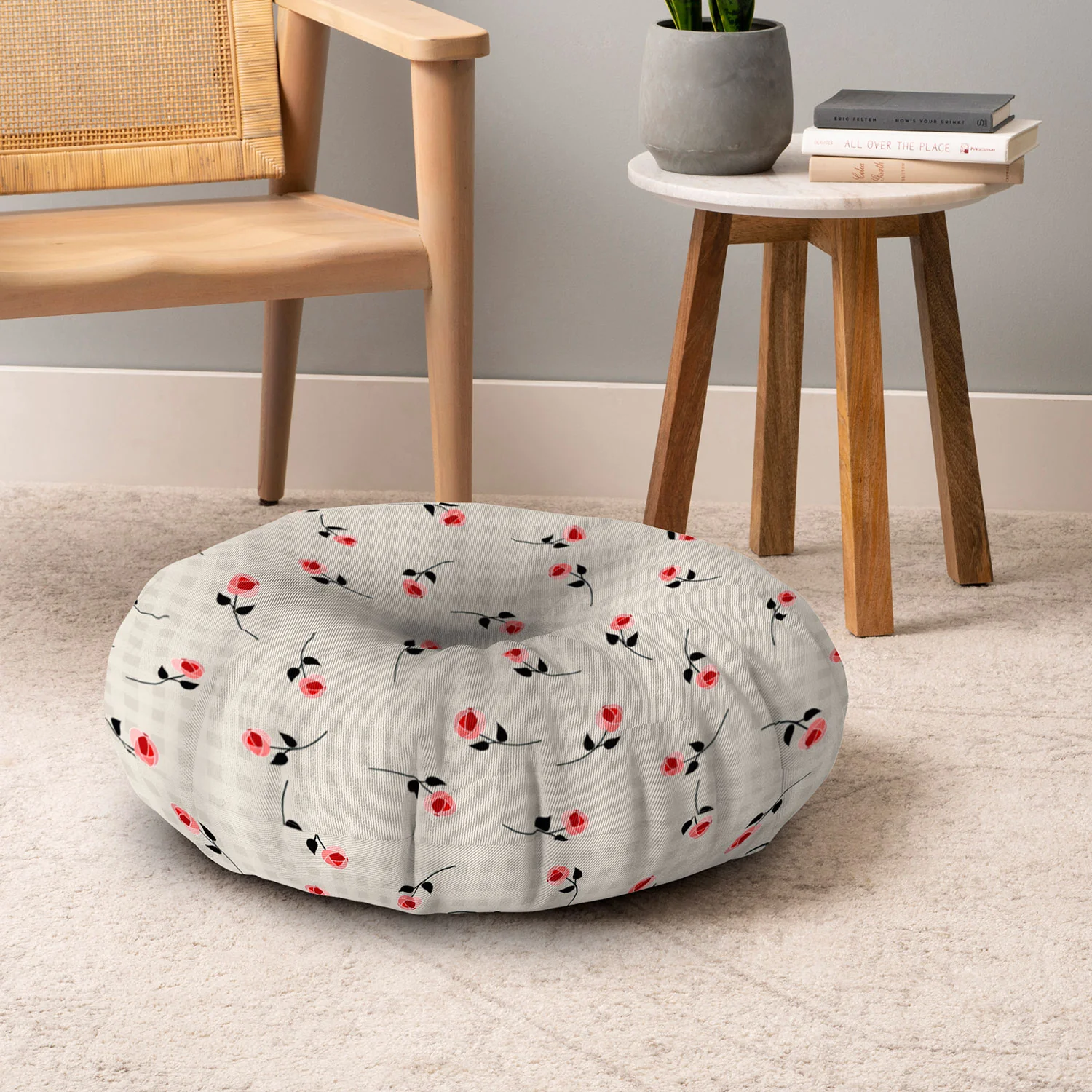 Mirimo Tiny roses on gingham Floor Pillow Round - Image 6