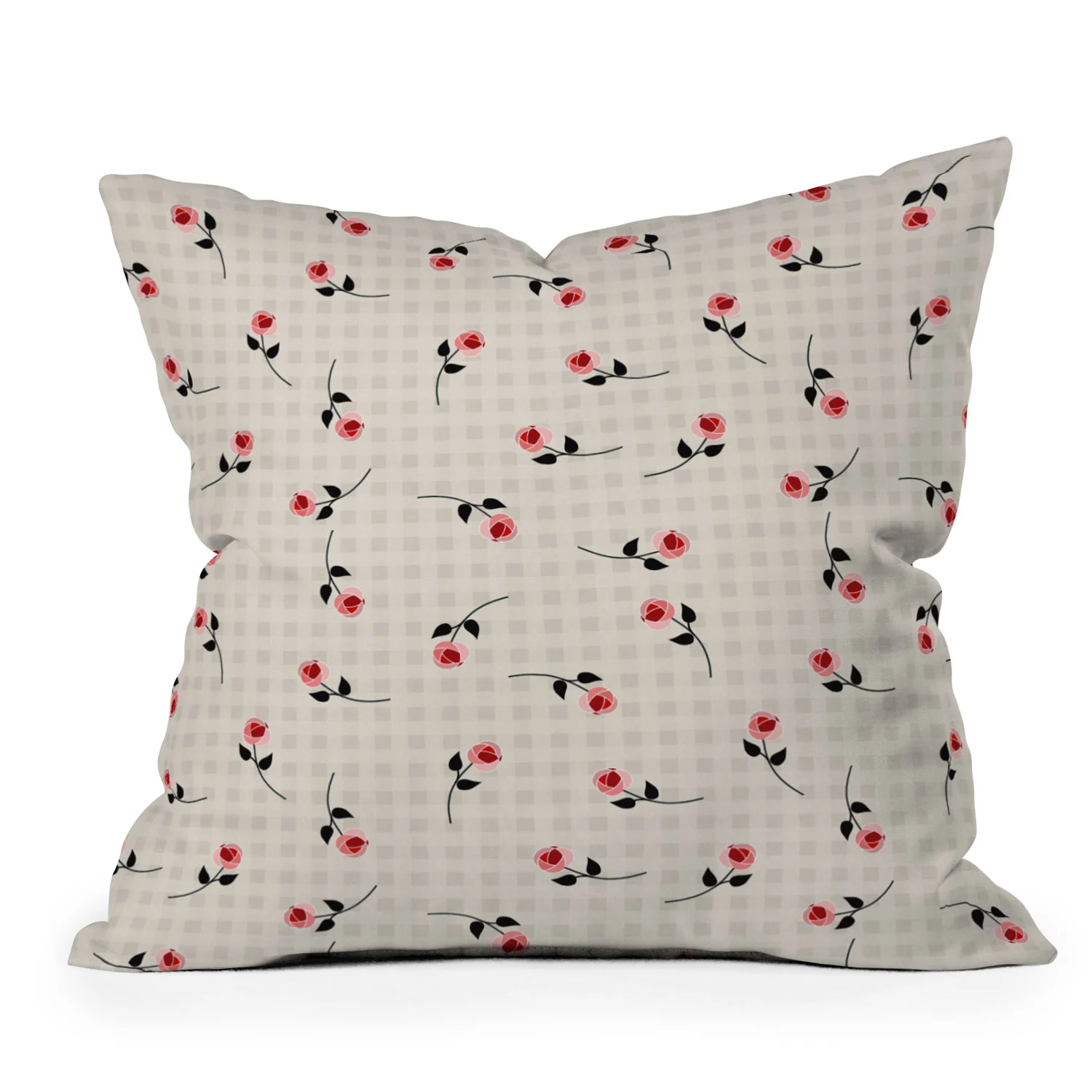 Mirimo Tiny roses on gingham Outdoor Throw Pillow - Image 4