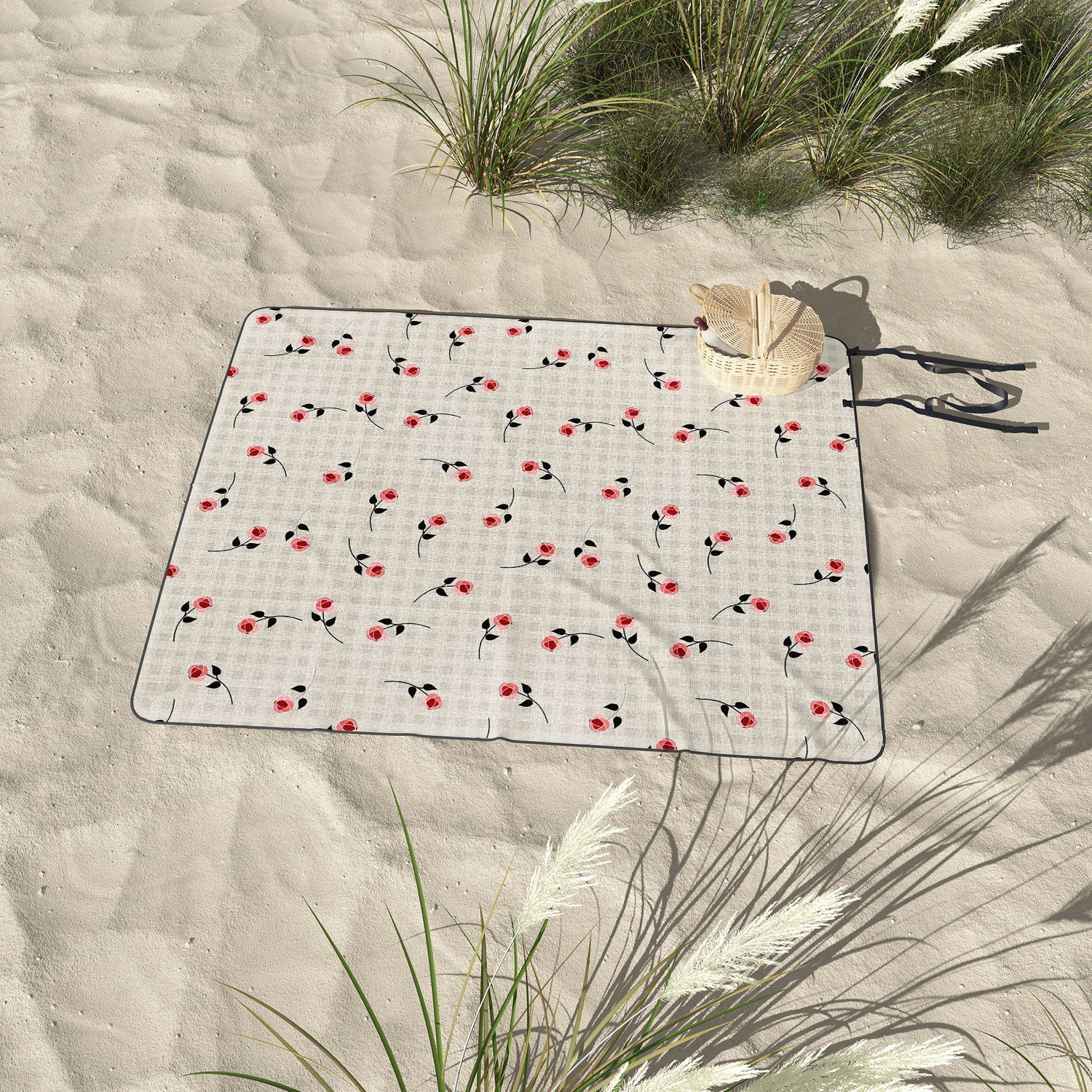 Mirimo Tiny roses on gingham Picnic Blanket - Image 3