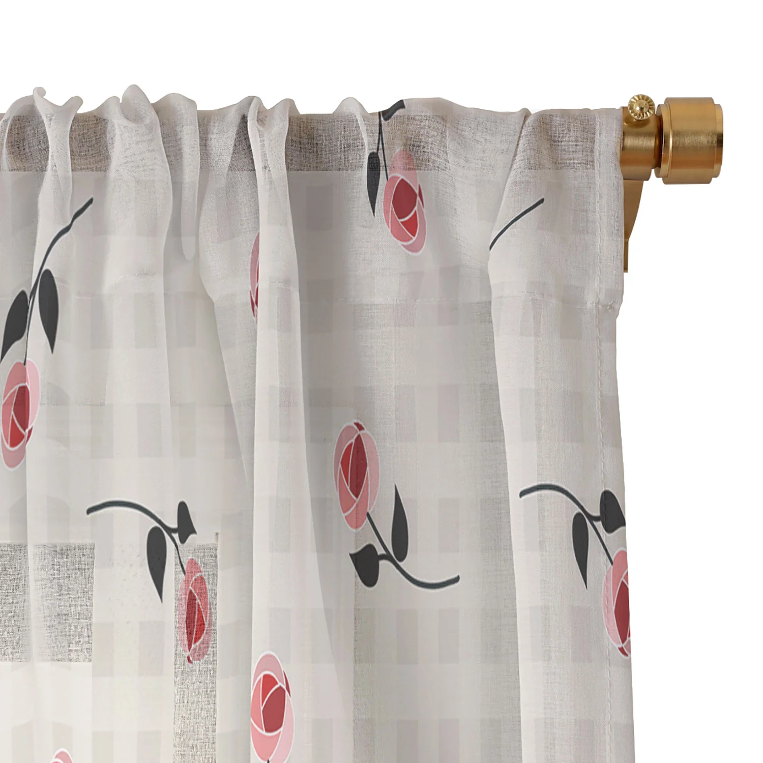 Mirimo Tiny roses on gingham Sheer Window Curtain - Image 3