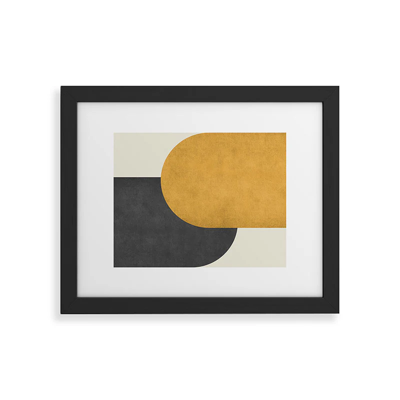 MoonlightPrint Halfmoon Colorblock Gld Blck Framed Art Print - Image 3