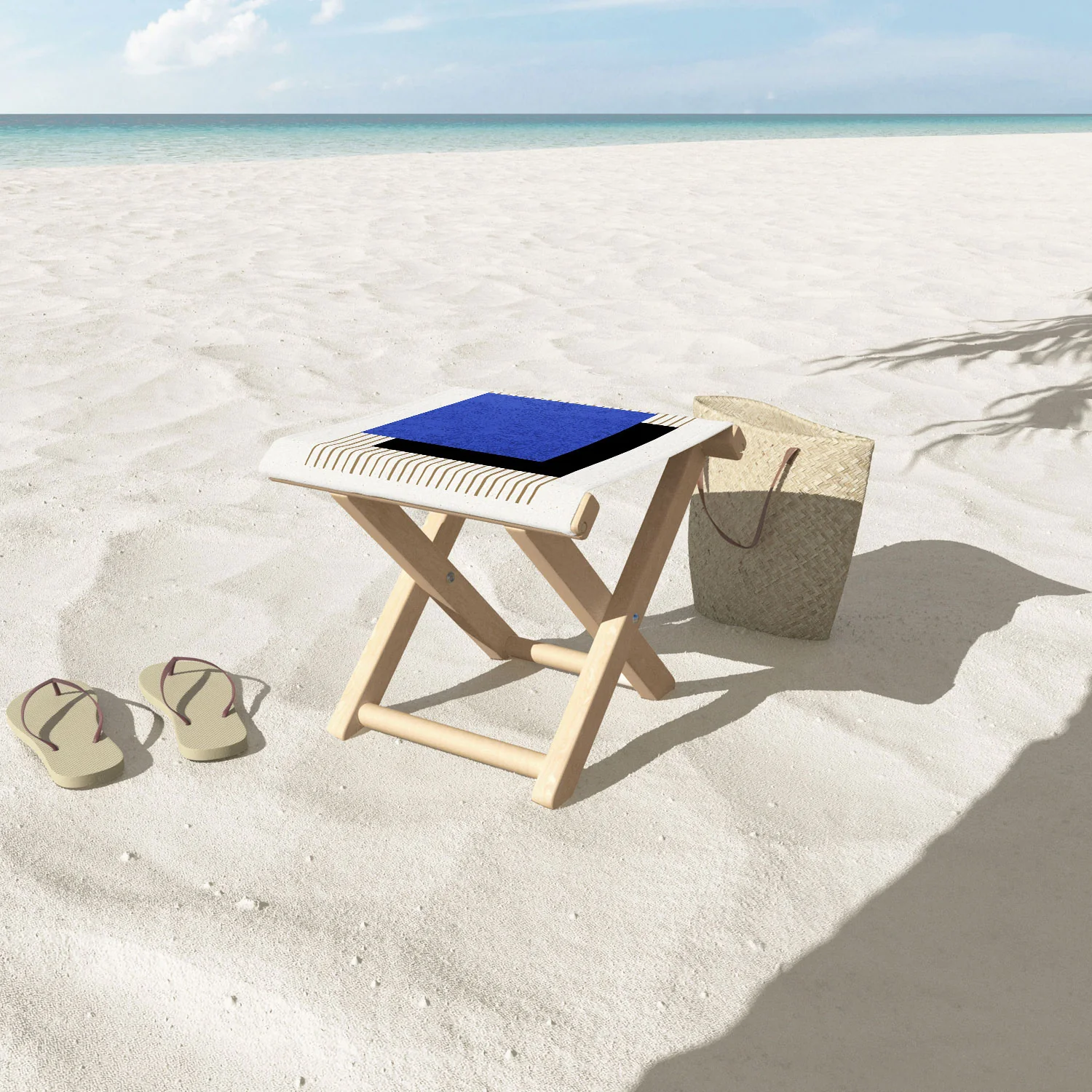 MoonlightPrint Square Blue Stripes Folding Stool - Image 3