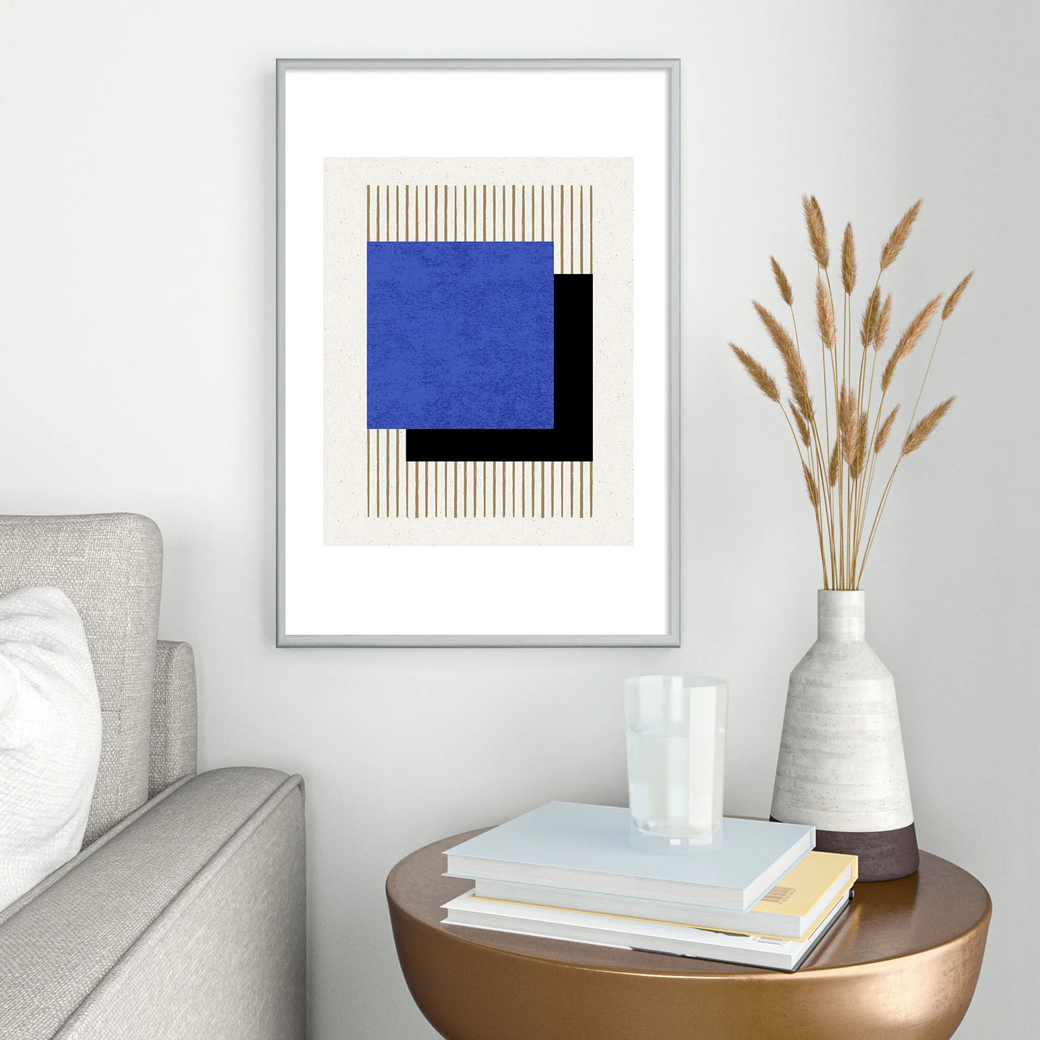 MoonlightPrint Square Blue Stripes Metal Framed Art Print - Image 18